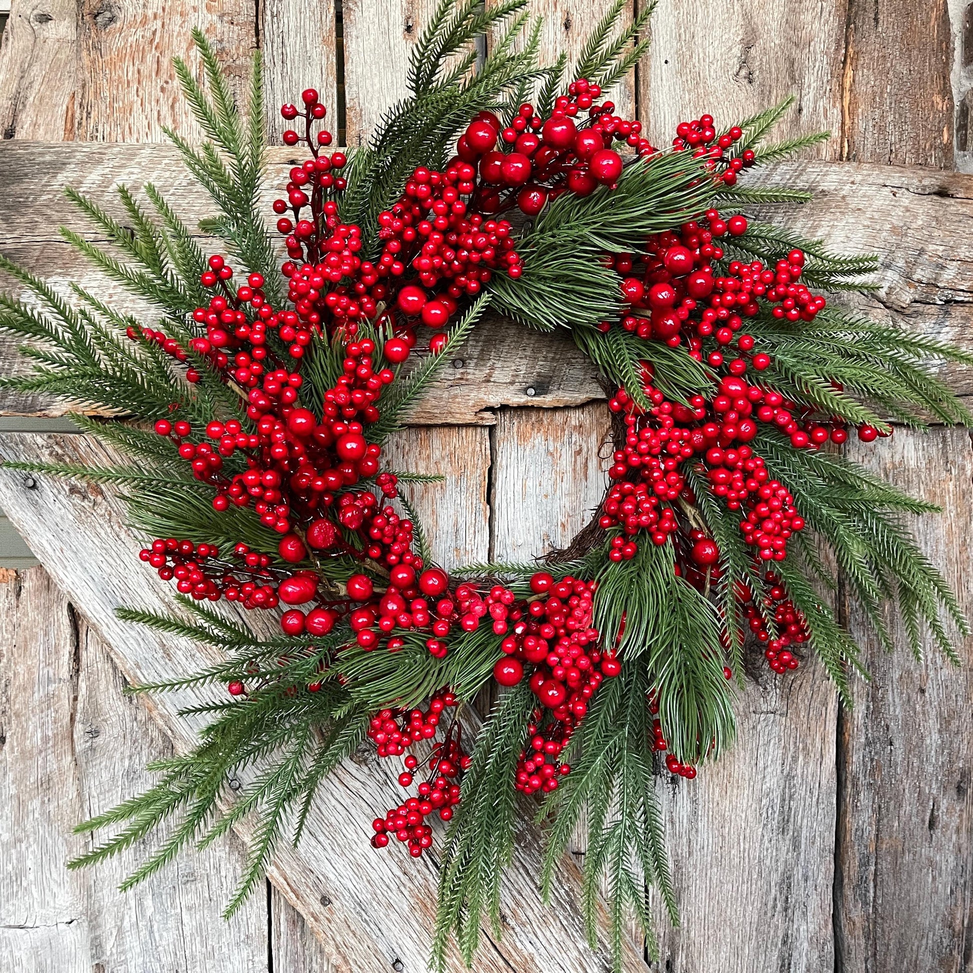 24" Christmas Red Berry Wreath, Cranberry Wreath, Red Wreath