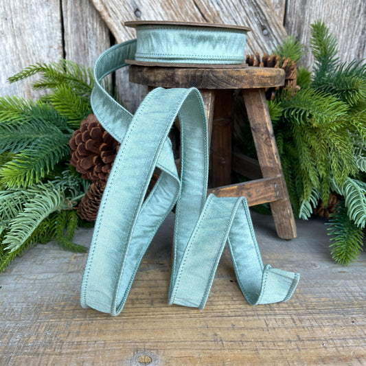 1" Seafoam Teal Dupioni Ribbon, Wired Ribbon, Teal Ribbon