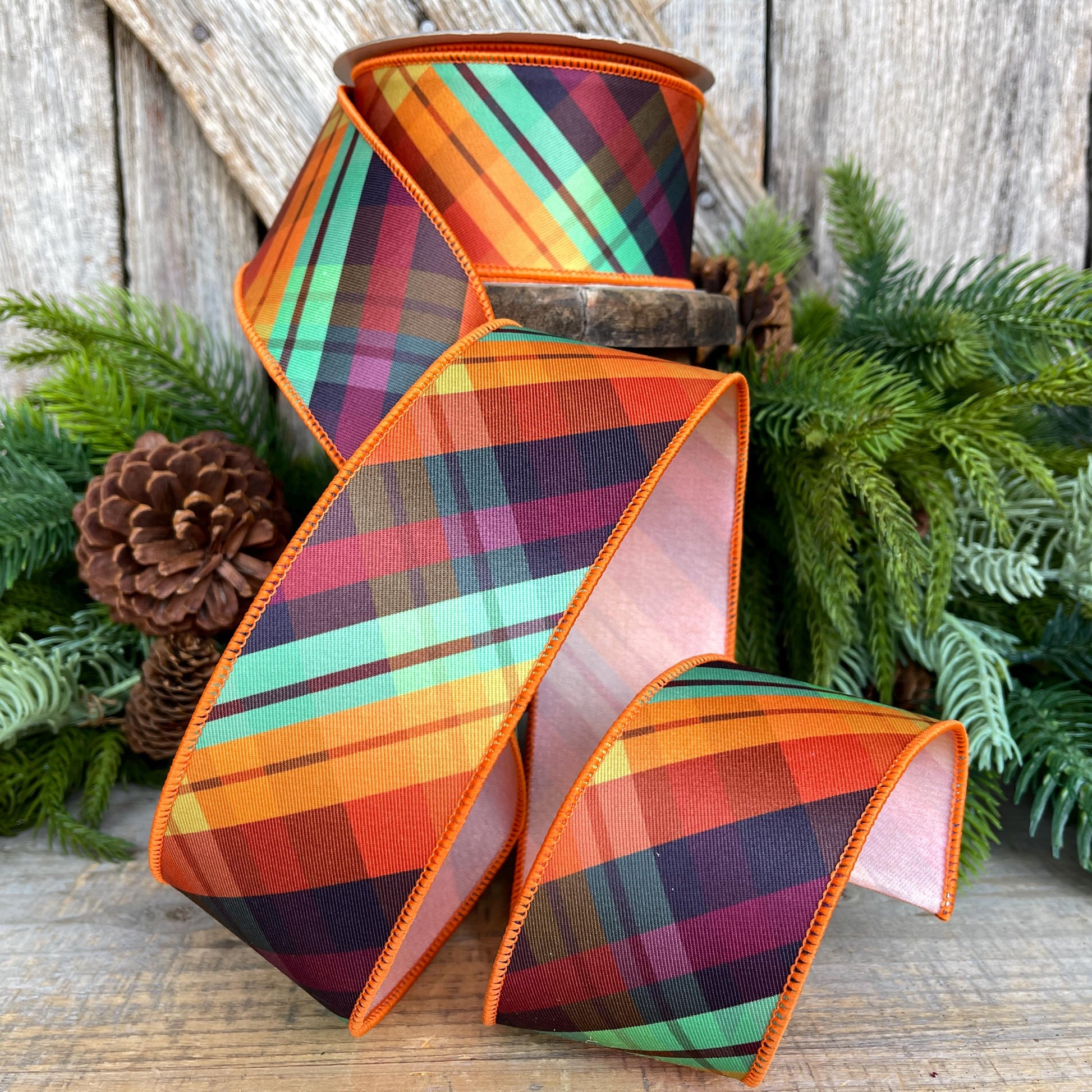 2.5" Fall Plaid Ribbon, Farrisilk Ribbon, "Edgy Plaid" Ribbon, 2.5" x 10yds