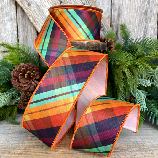 2.5" Fall Plaid Ribbon, Farrisilk Ribbon, "Edgy Plaid" Ribbon, 2.5" x 10yds