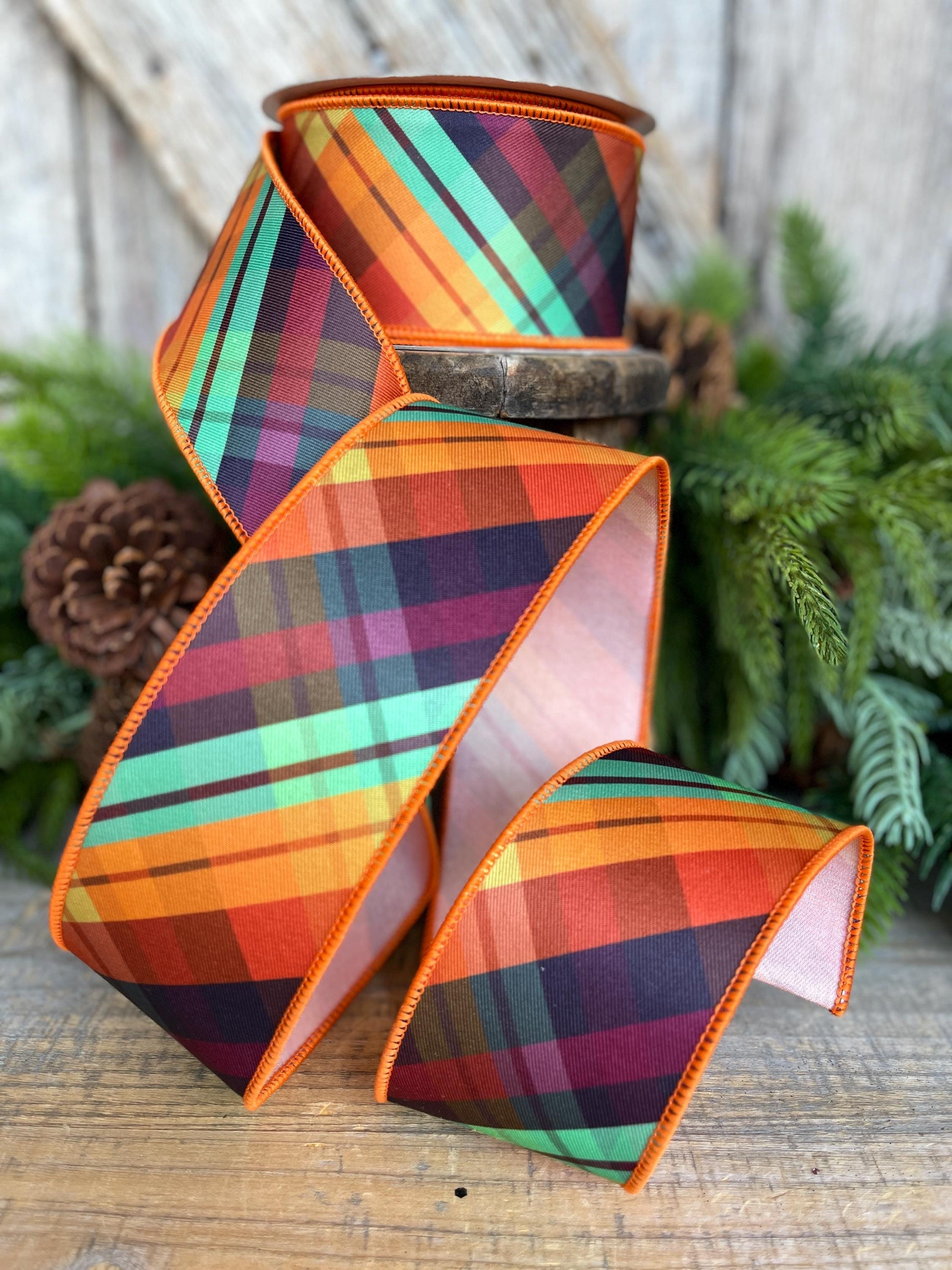 2.5" Fall Plaid Ribbon, Farrisilk Ribbon, "Edgy Plaid" Ribbon, 2.5" x 10yds