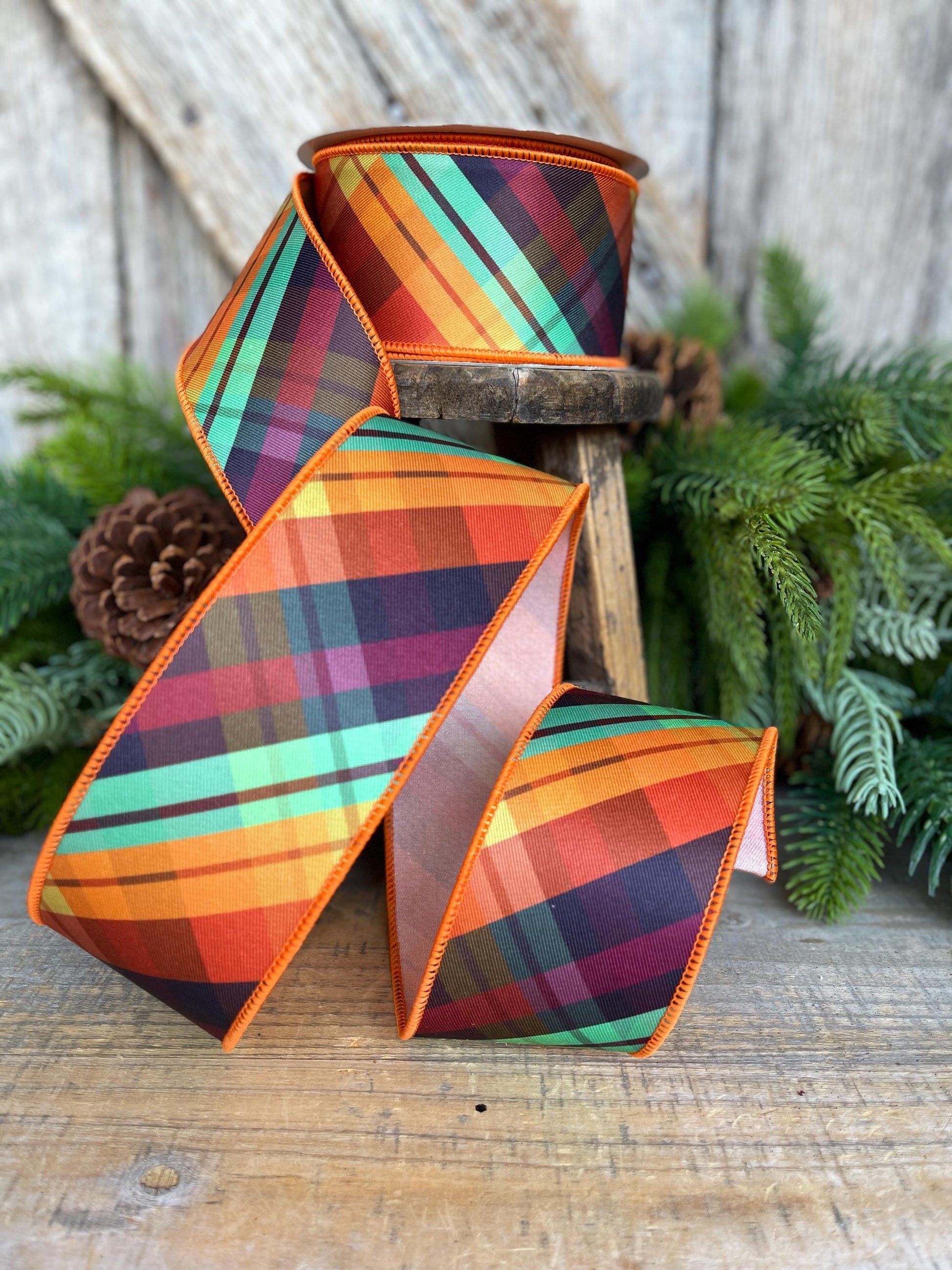 2.5" Fall Plaid Ribbon, Farrisilk Ribbon, "Edgy Plaid" Ribbon, 2.5" x 10yds