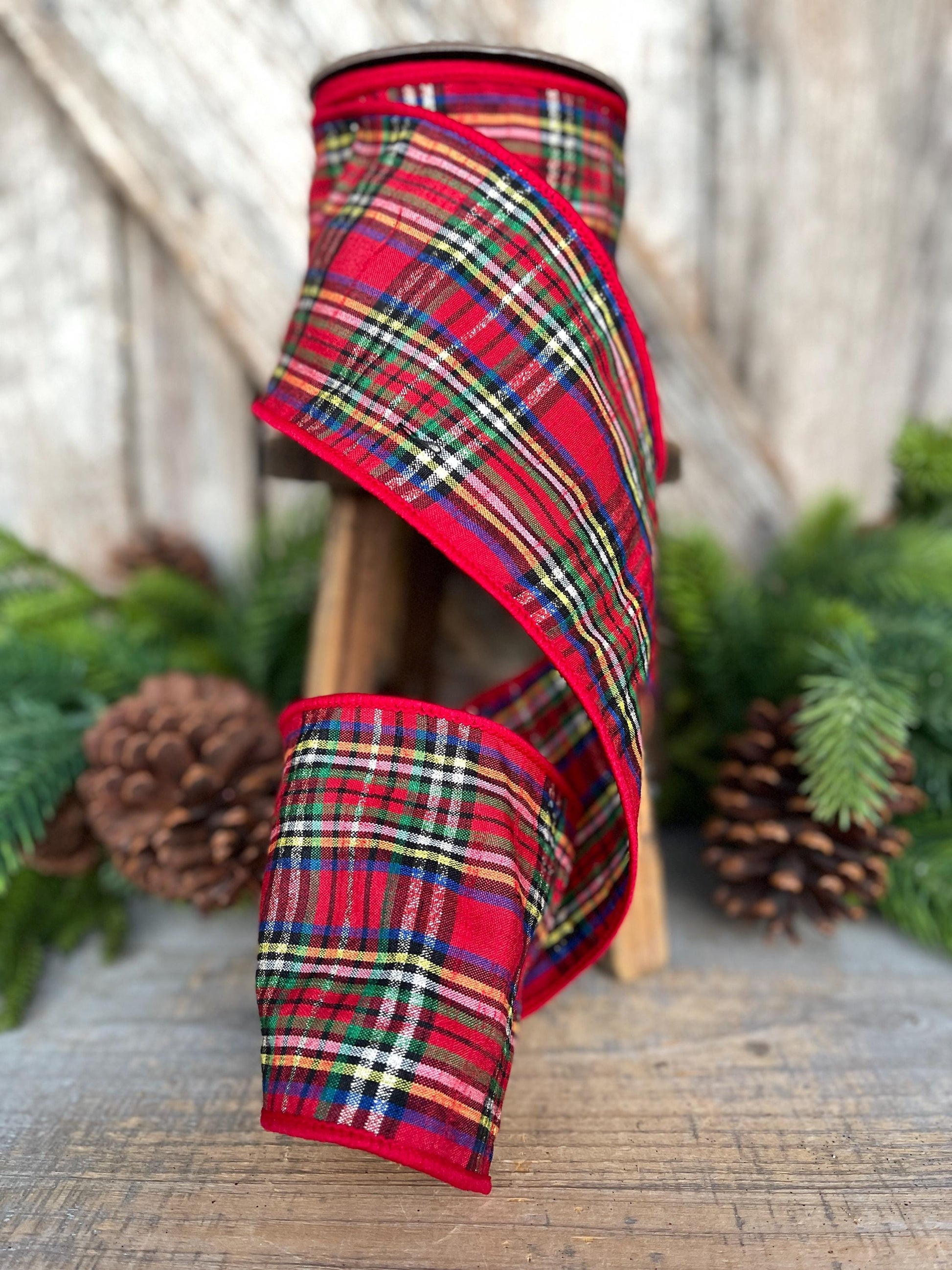 4" Traditional CHristmas Plaid, RIbbon for Treee, Red Christmas Plaid Ribbon
