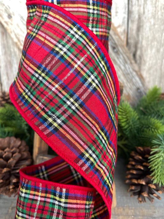 4" Traditional CHristmas Plaid, RIbbon for Treee, Red Christmas Plaid Ribbon