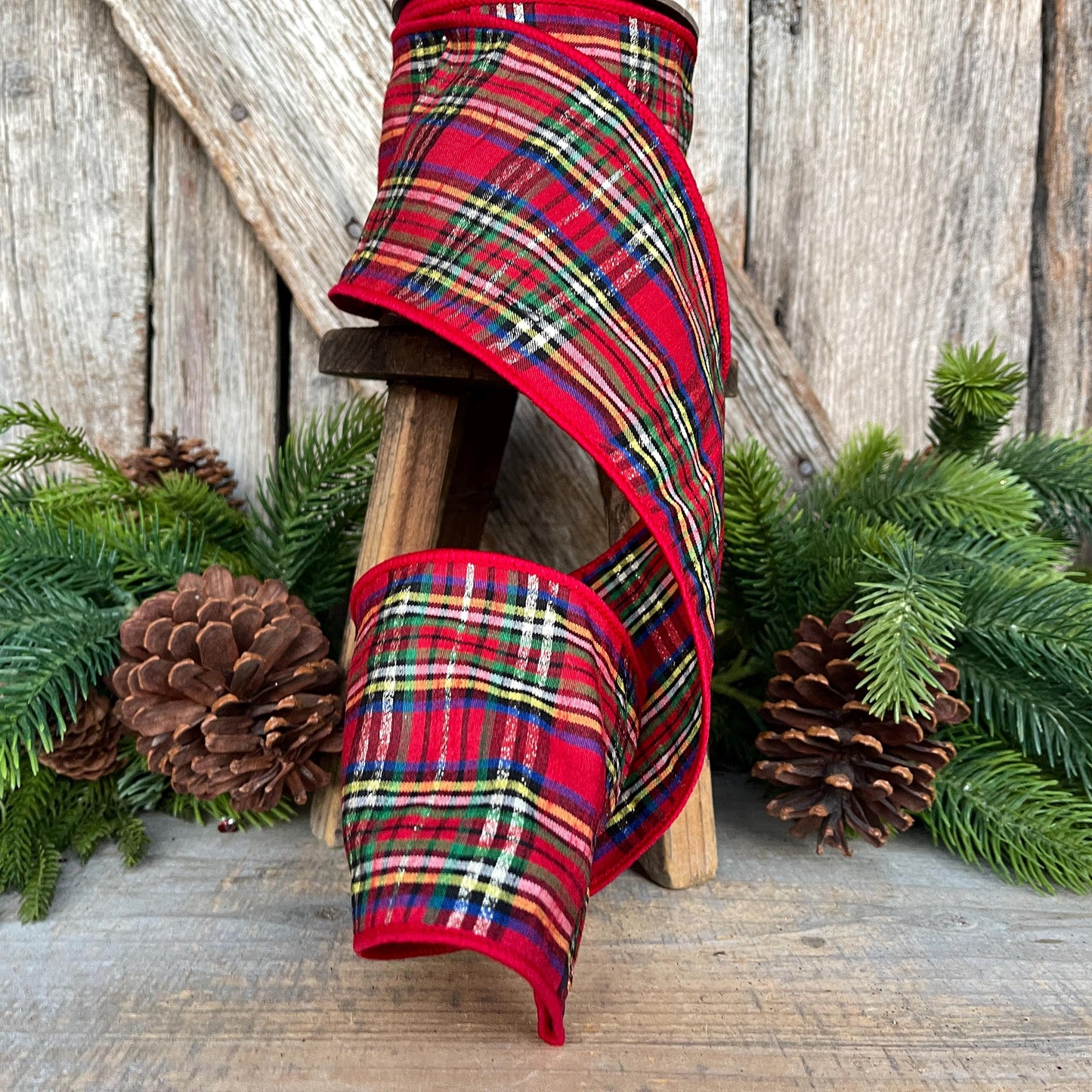 4" Traditional CHristmas Plaid, RIbbon for Treee, Red Christmas Plaid Ribbon