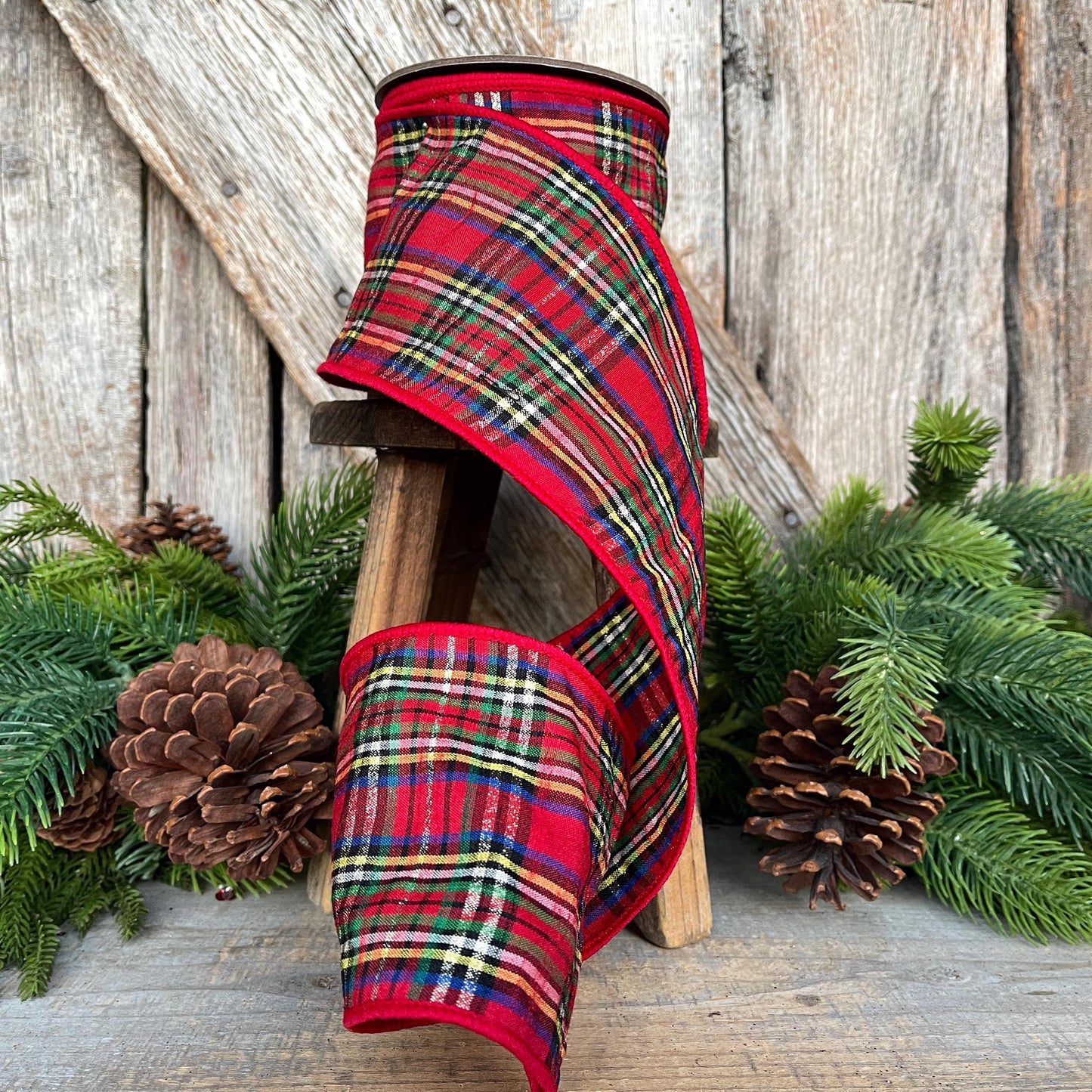 4" Traditional CHristmas Plaid, RIbbon for Treee, Red Christmas Plaid Ribbon
