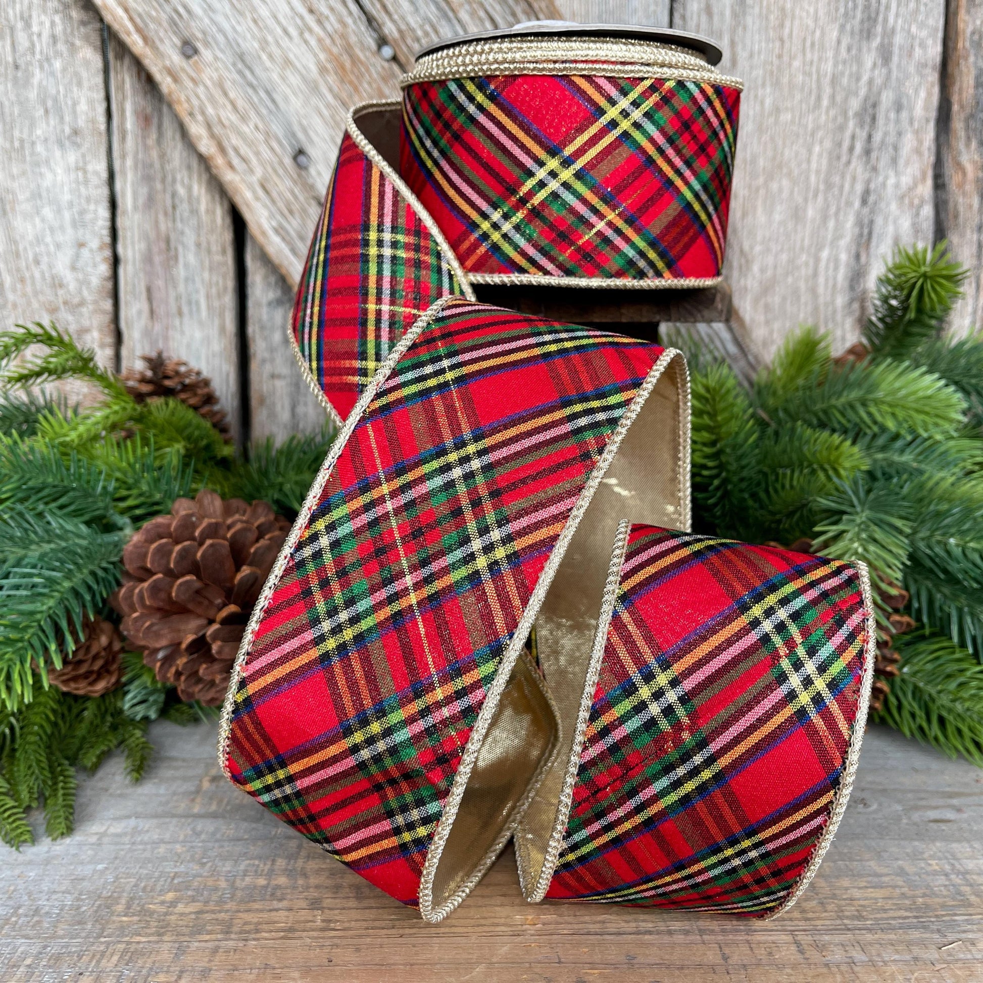 2.5" Traditional CHristmas Plaid, Wired Ribbon, Red Blue Chirstmas Plaid RIbbon, RIbbon for Treee, Christmas Plaid
