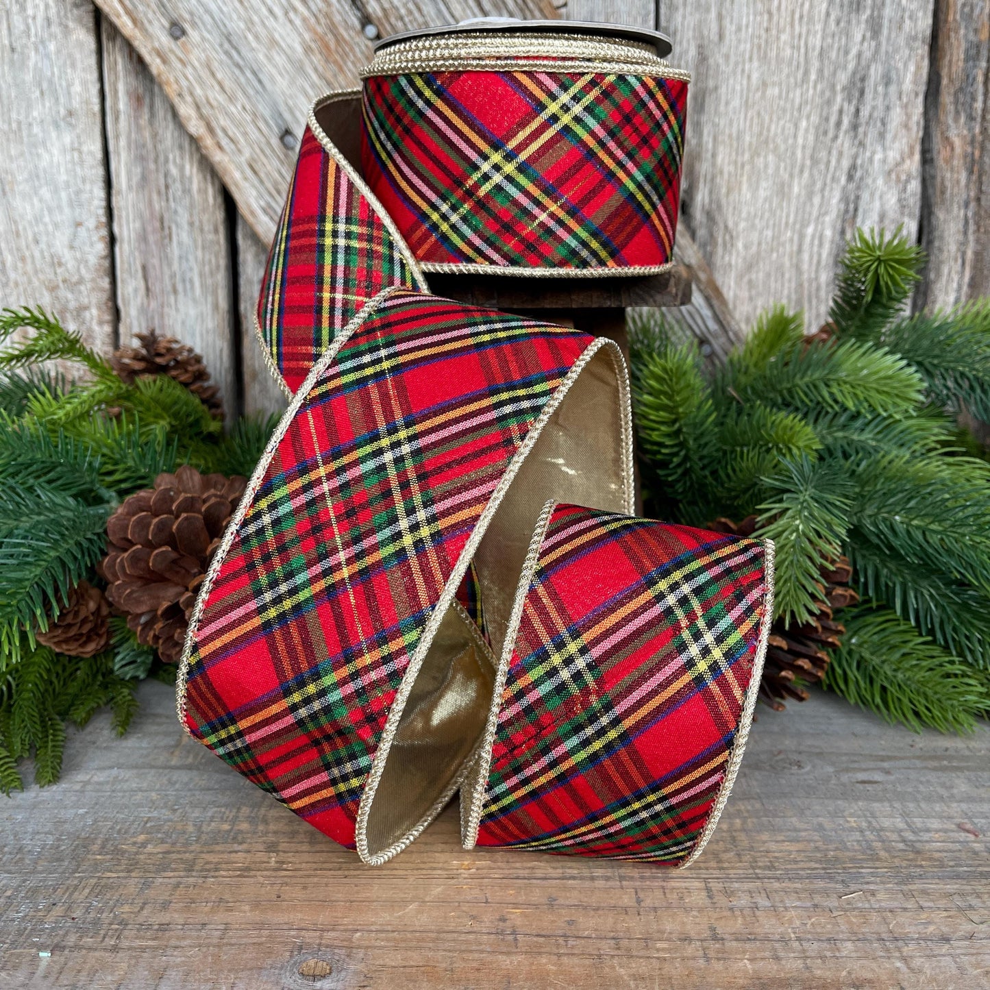 2.5" Traditional CHristmas Plaid, Wired Ribbon, Red Blue Chirstmas Plaid RIbbon, RIbbon for Treee, Christmas Plaid