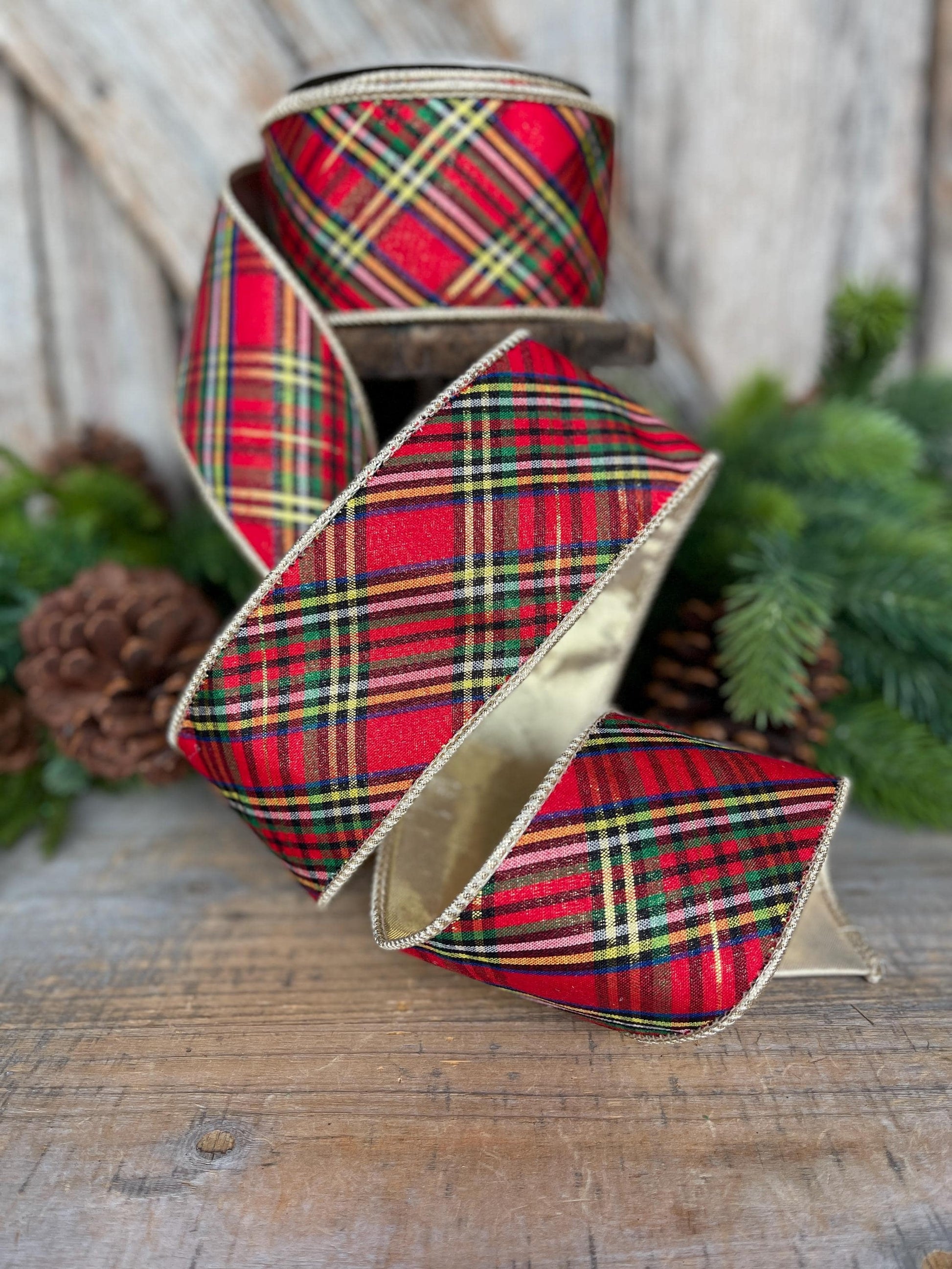 2.5" Traditional CHristmas Plaid, Wired Ribbon, Red Blue Chirstmas Plaid RIbbon, RIbbon for Treee, Christmas Plaid