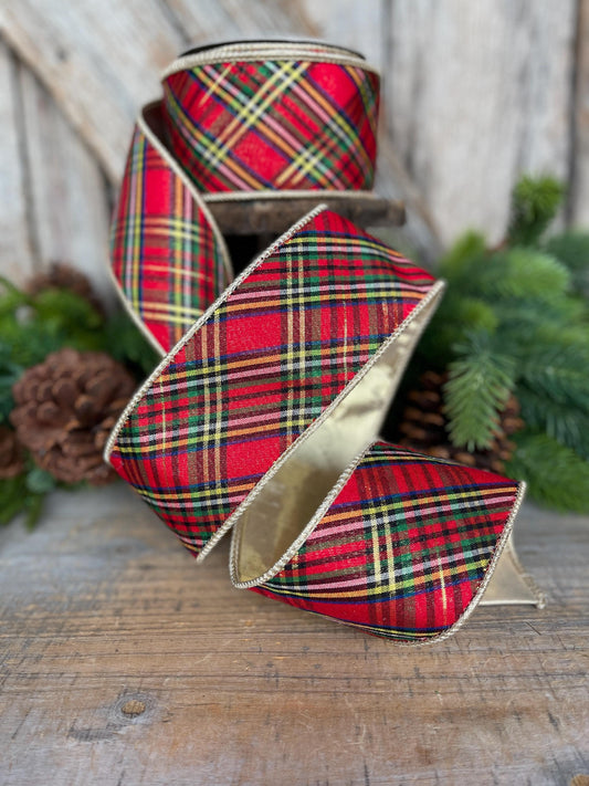 2.5" Traditional CHristmas Plaid, Wired Ribbon, Red Blue Chirstmas Plaid RIbbon, RIbbon for Treee, Christmas Plaid