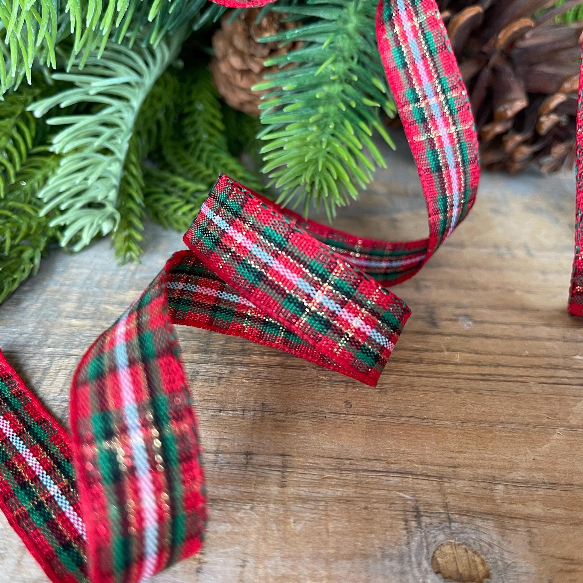 5/8" Traditional CHristmas Plaid, Unwired RIbbon, Gift wrap ribbon, #3 ribbon