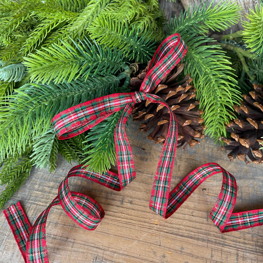 5/8" Traditional CHristmas Plaid, Unwired RIbbon, Gift wrap ribbon, #3 ribbon