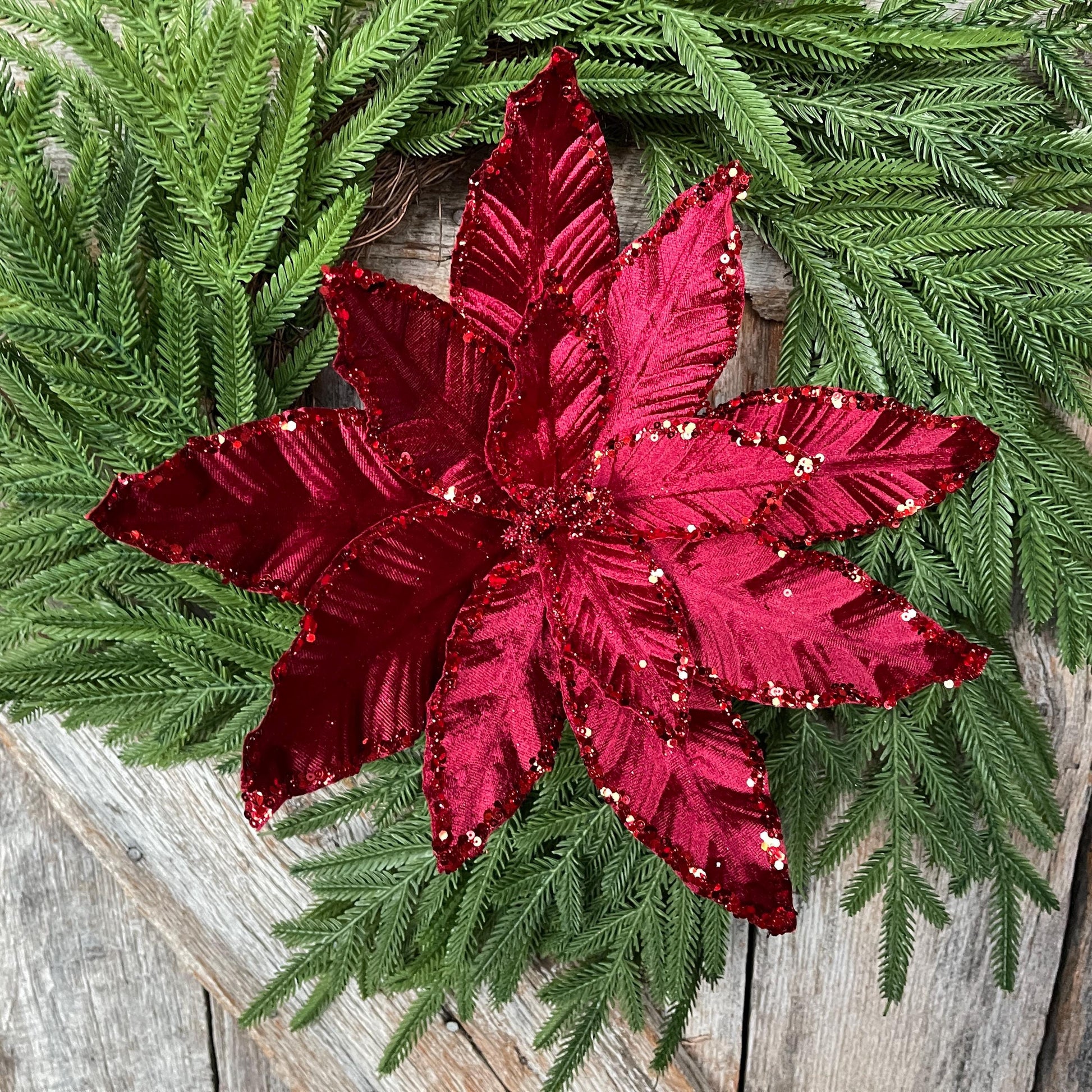 Burgundy Velvet Poinsettia - Christmas Tree Floral Decor