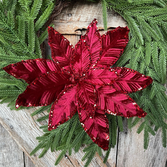 Burgundy Velvet Poinsettia - Christmas Tree Floral Decor