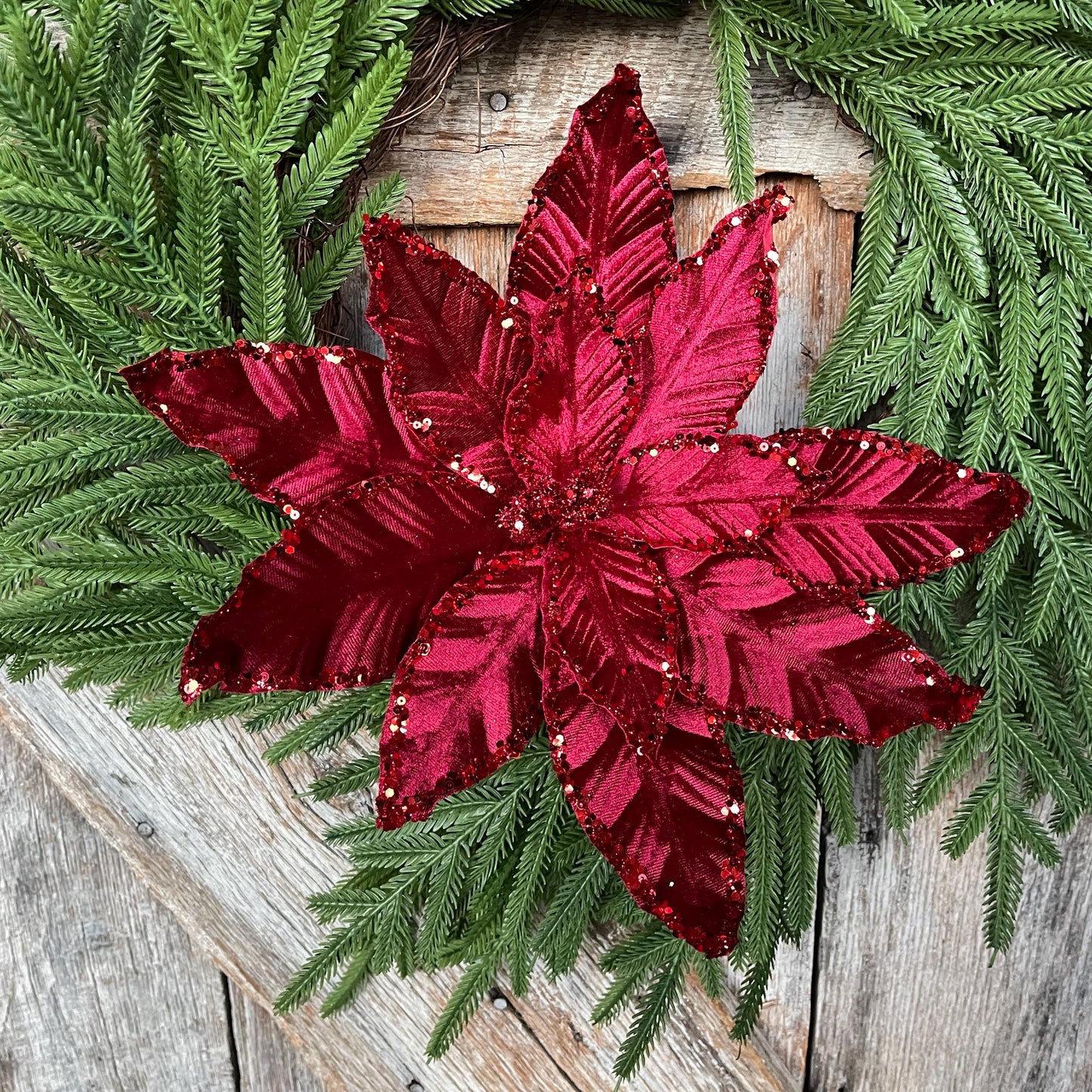 Burgundy Velvet Poinsettia - Christmas Tree Floral Decor