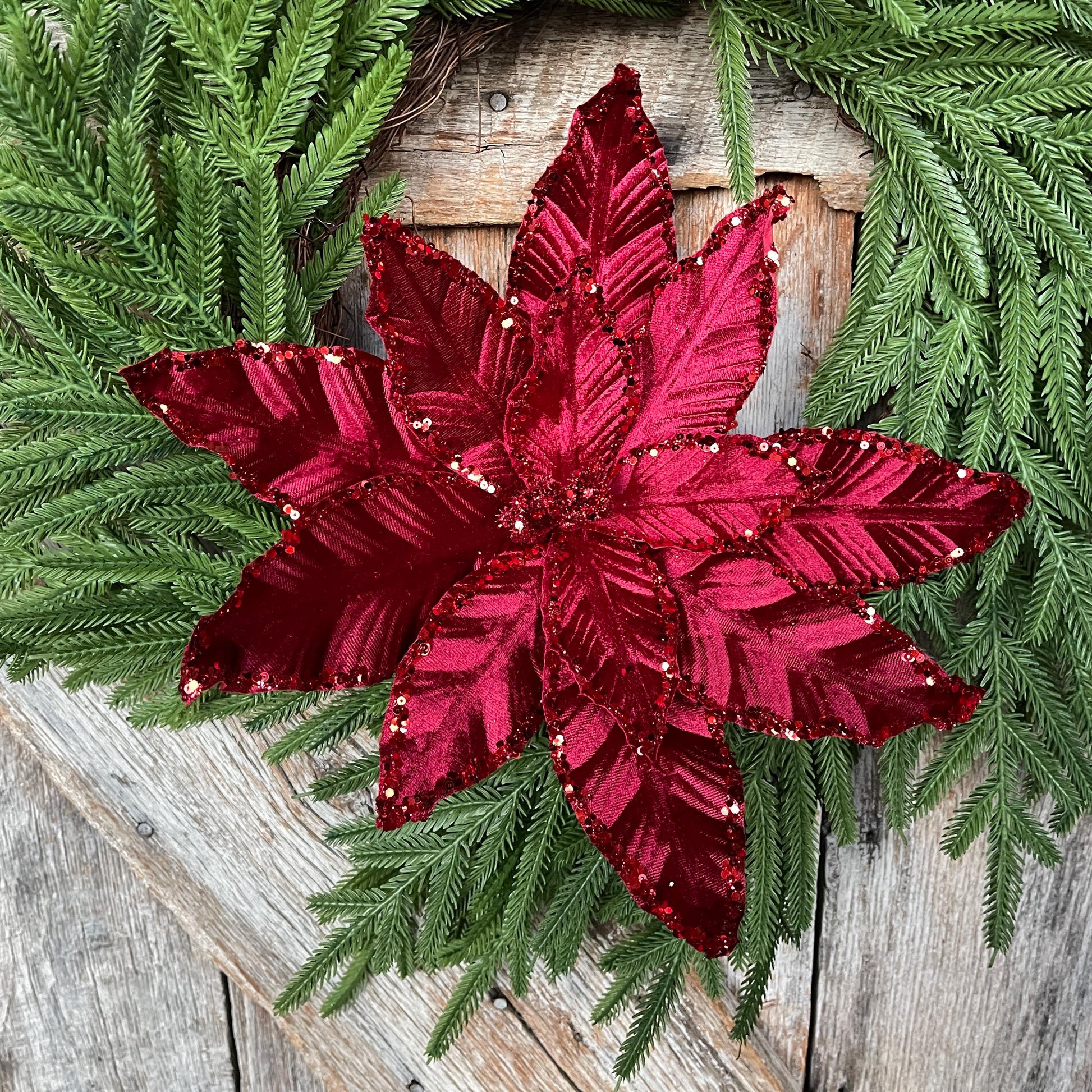 Burgundy Velvet Poinsettia - Christmas Tree Floral Decor