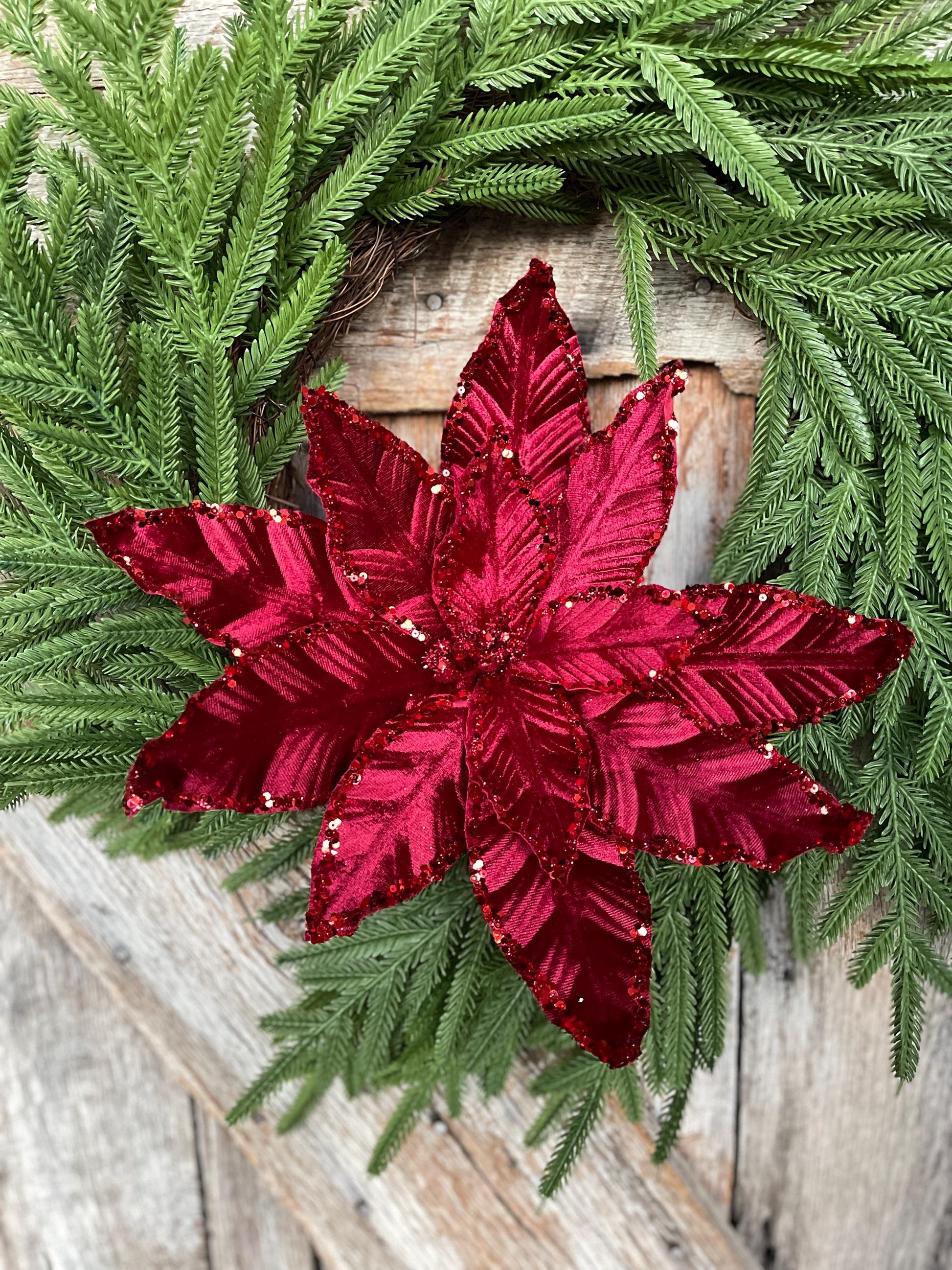 Burgundy Velvet Poinsettia - Christmas Tree Floral Decor