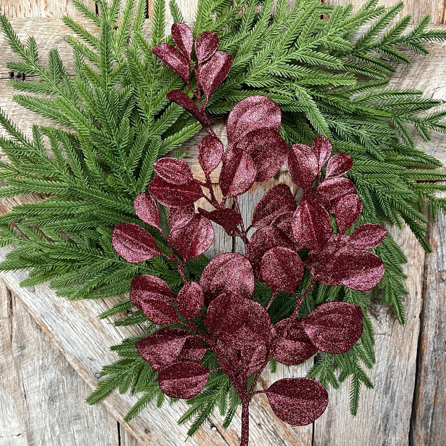 24" Burgundy Bay Leaf Glitter Spray, Burgundy Maroon Leaf Spray, Fall Leaf Spray