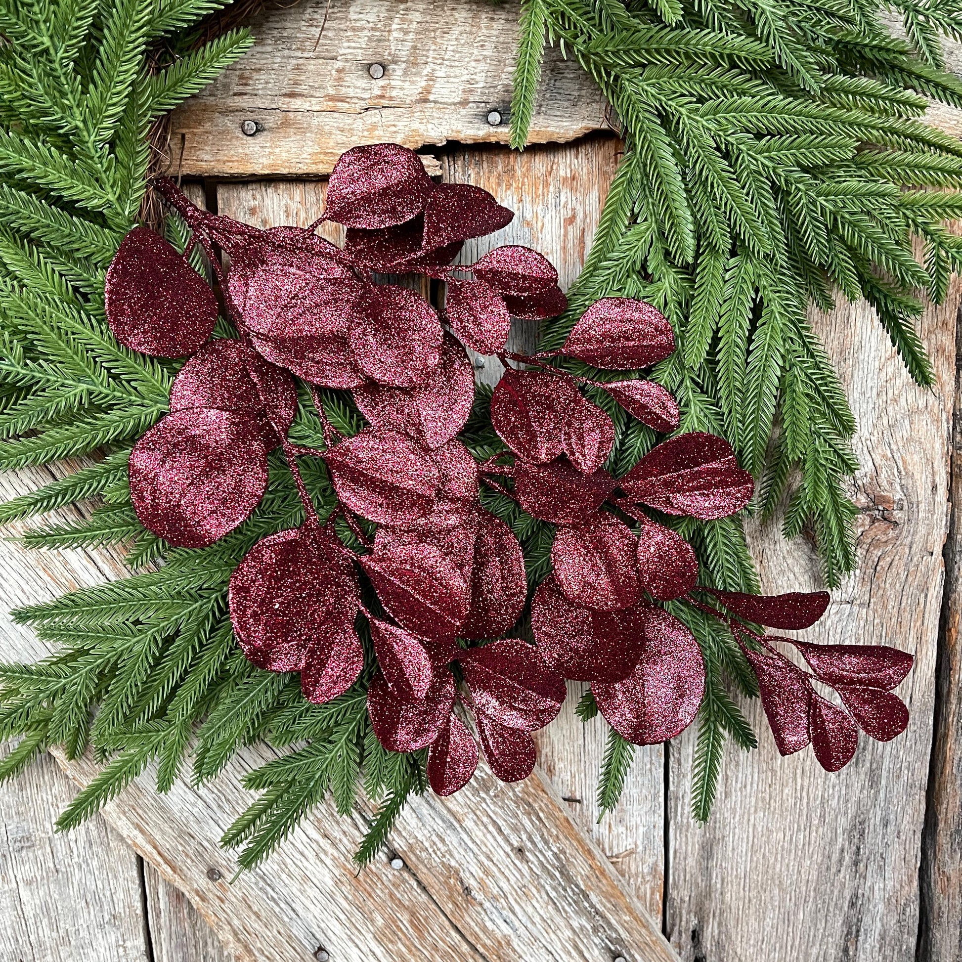 24" Burgundy Bay Leaf Glitter Spray, Burgundy Maroon Leaf Spray, Fall Leaf Spray