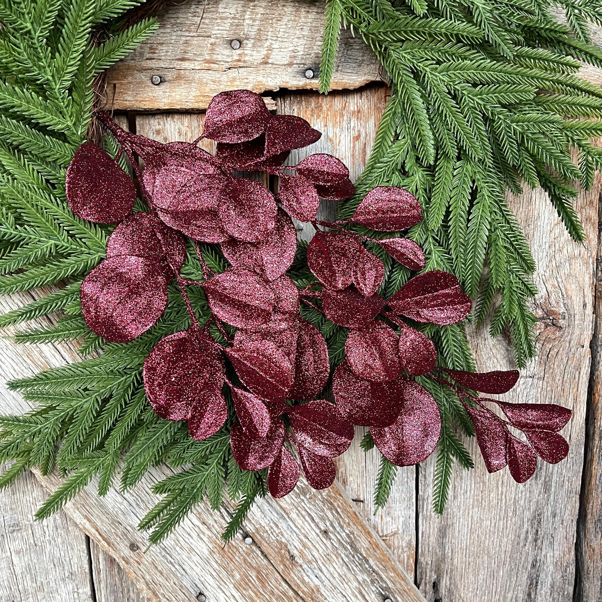 24" Burgundy Bay Leaf Glitter Spray, Burgundy Maroon Leaf Spray, Fall Leaf Spray