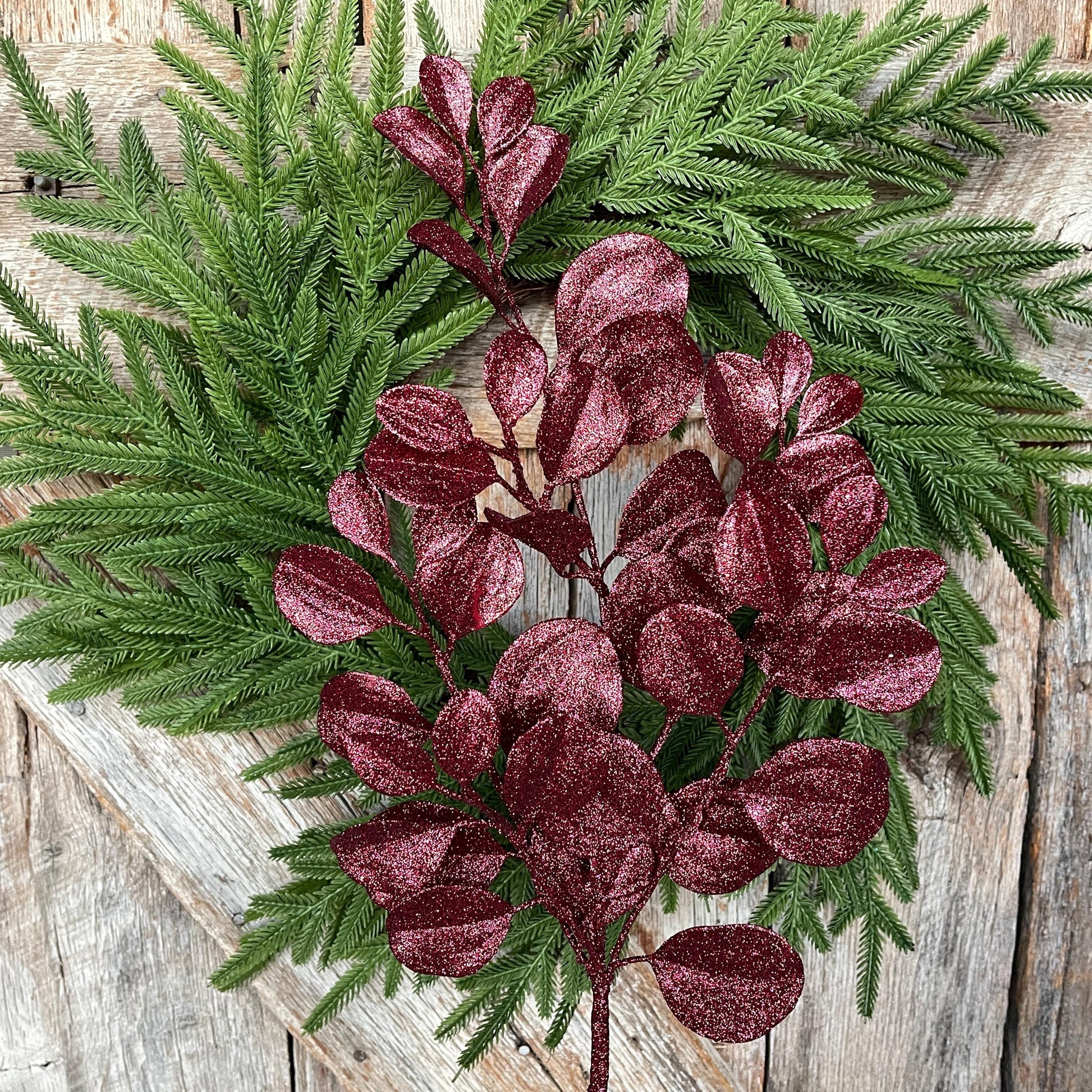24" Burgundy Bay Leaf Glitter Spray, Burgundy Maroon Leaf Spray, Fall Leaf Spray