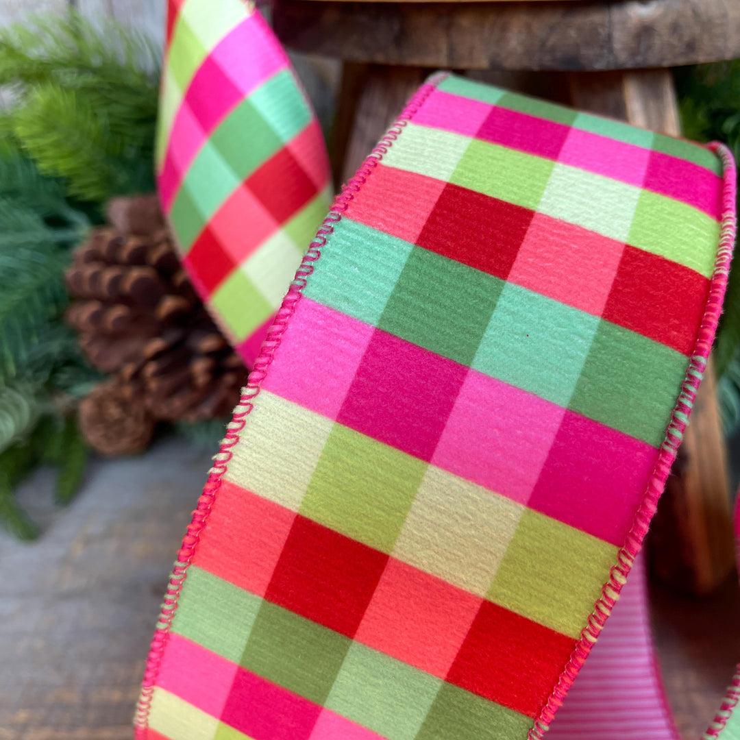 Hot Pink Plaid Ribbon, Christmas Tree Ribbon, 2.5" x 10yds