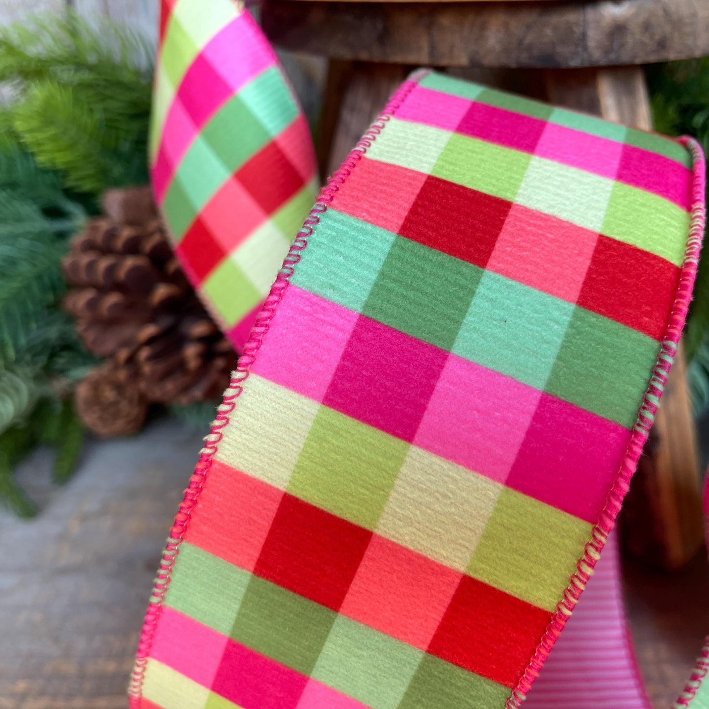 Hot Pink Plaid Ribbon, Christmas Tree Ribbon, 2.5" x 10yds