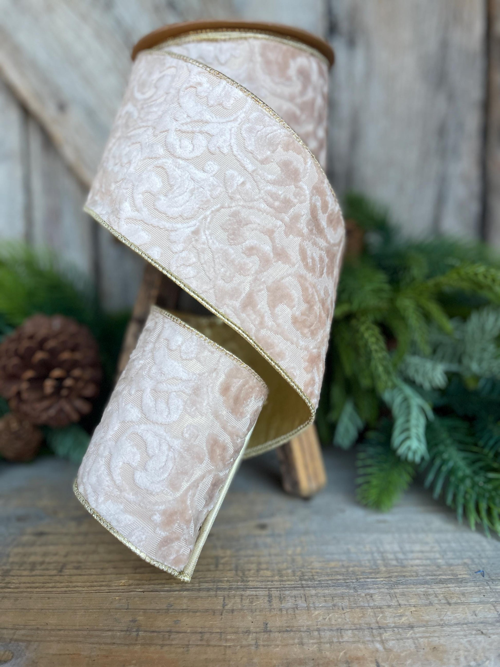 Ivory Velvet Ribbon, Christmas Ribbon, 4" x 10yds