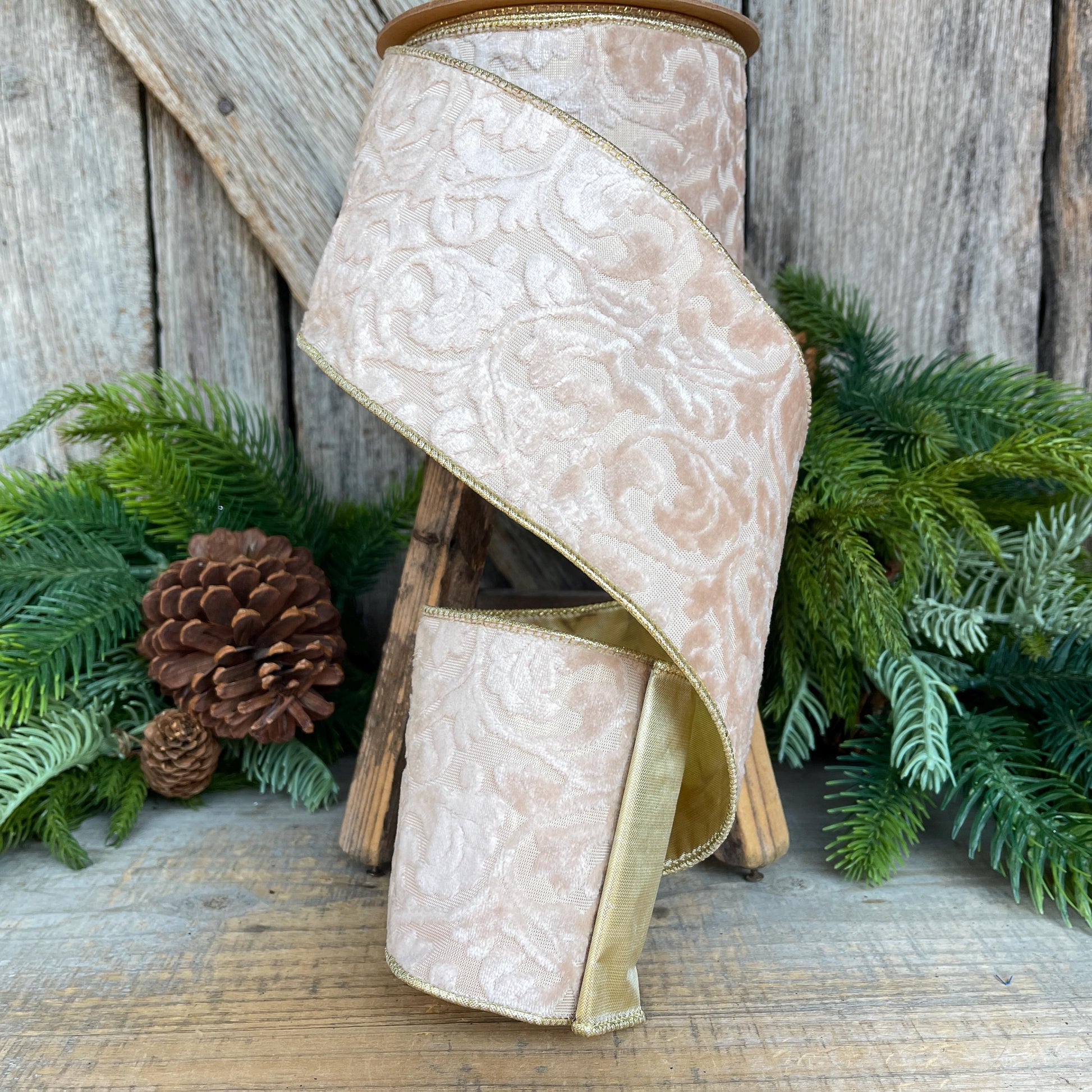 Ivory Velvet Ribbon, Christmas Ribbon, 4" x 10yds