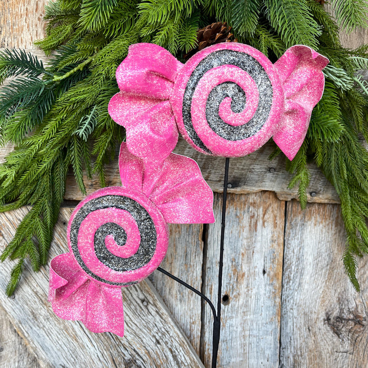 Pink Halloween Candy Lollipop Floral Pick: Hot Pink &amp; Black Candy Spray, 28 inches