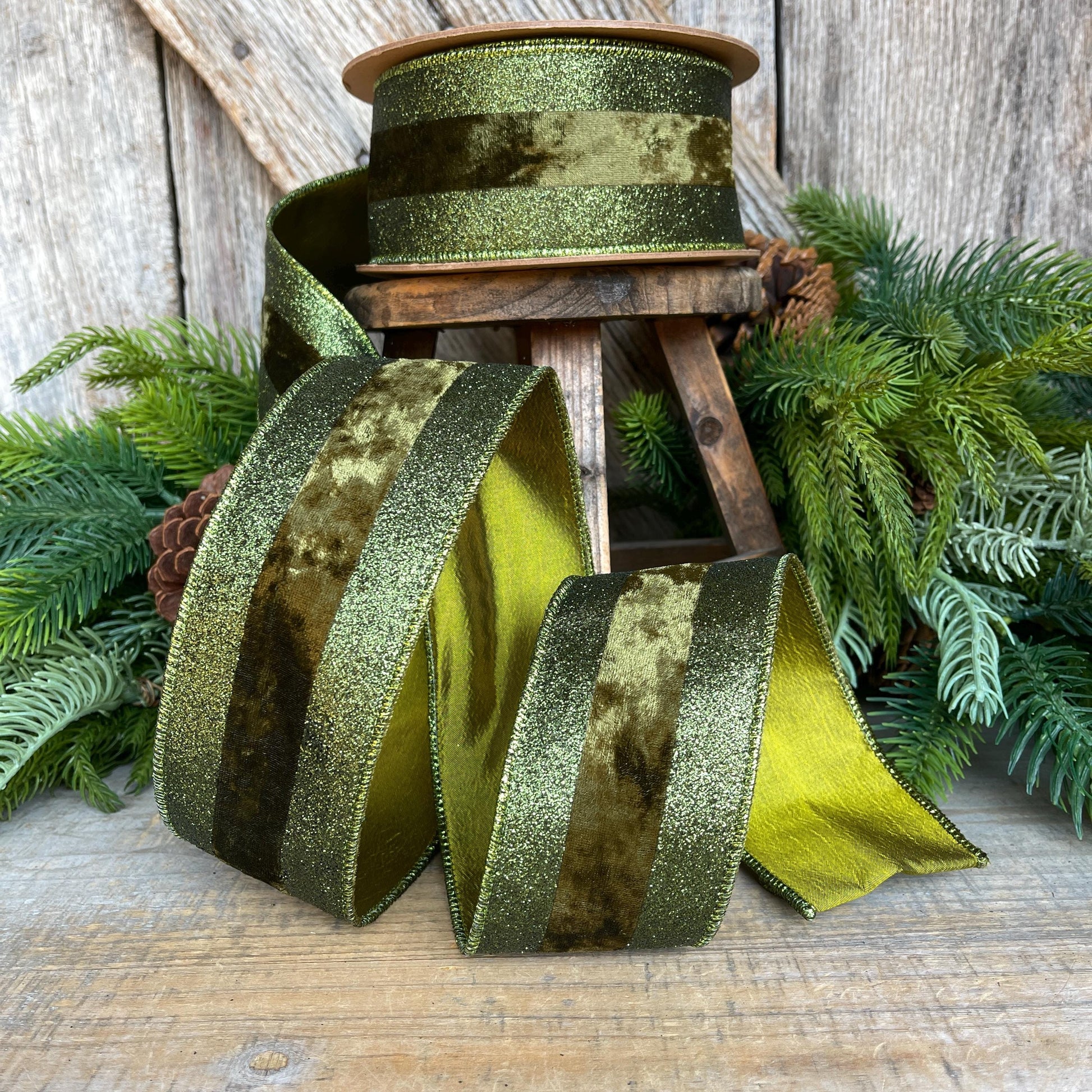 Forest Green Velvet Ribbon, Dark Moss Green Christmas Ribbon, 2.5" x 10yds