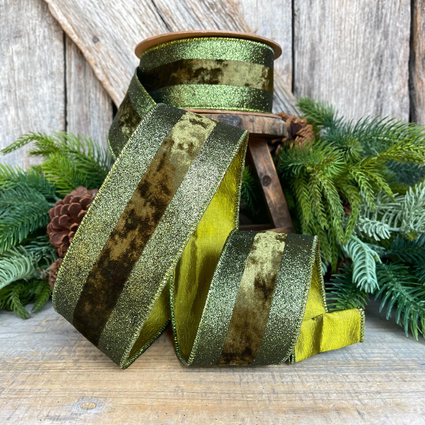 Forest Green Velvet Ribbon, Dark Moss Green Christmas Ribbon, 2.5" x 10yds