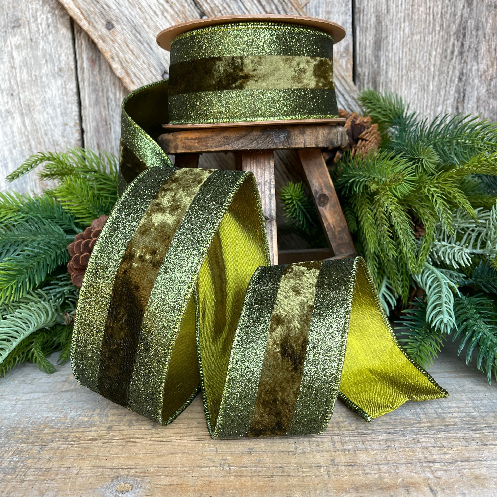 Forest Green Velvet Ribbon, Dark Moss Green Christmas Ribbon, 2.5" x 10yds