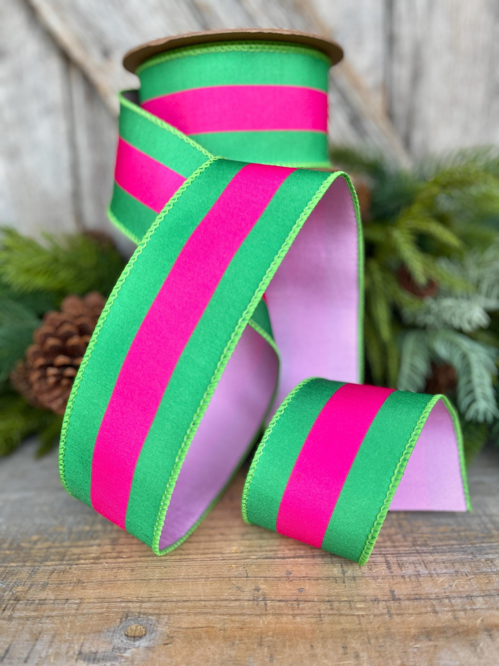 Kelly Green & Hot Pink Ribbon, Christmas Ribbon, 2.5" x 10yds
