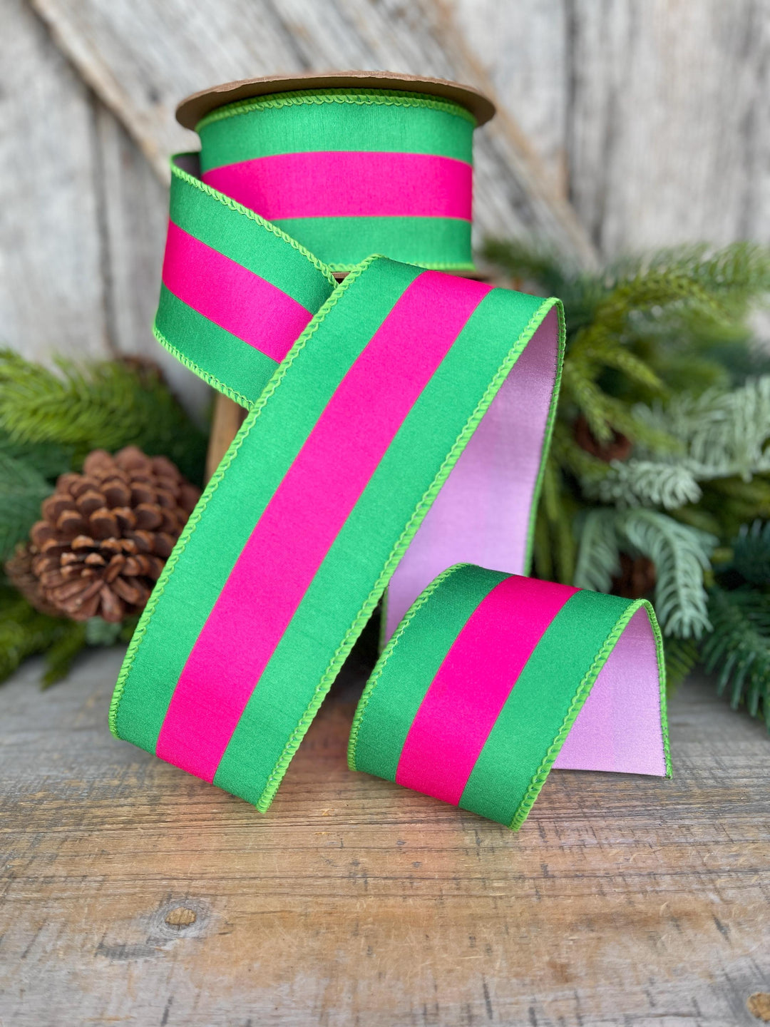 Kelly Green &amp; Hot Pink Ribbon, Christmas Ribbon, 2.5" x 10yds