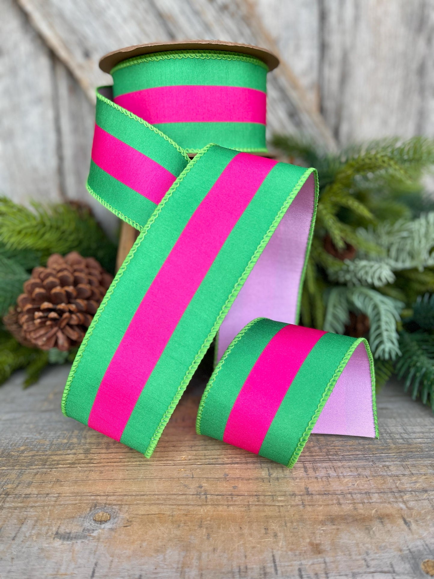 Kelly Green & Hot Pink Ribbon, Christmas Ribbon, 2.5" x 10yds