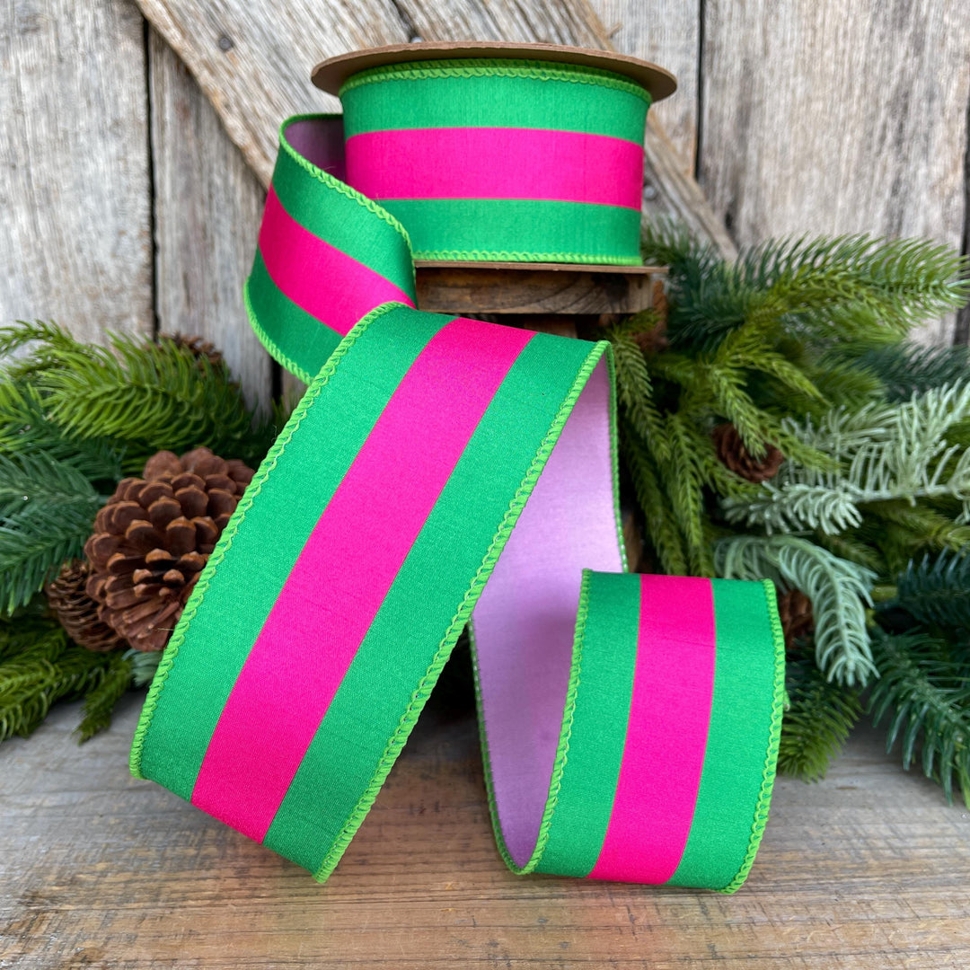 Kelly Green &amp; Hot Pink Ribbon, Christmas Ribbon, 2.5" x 10yds