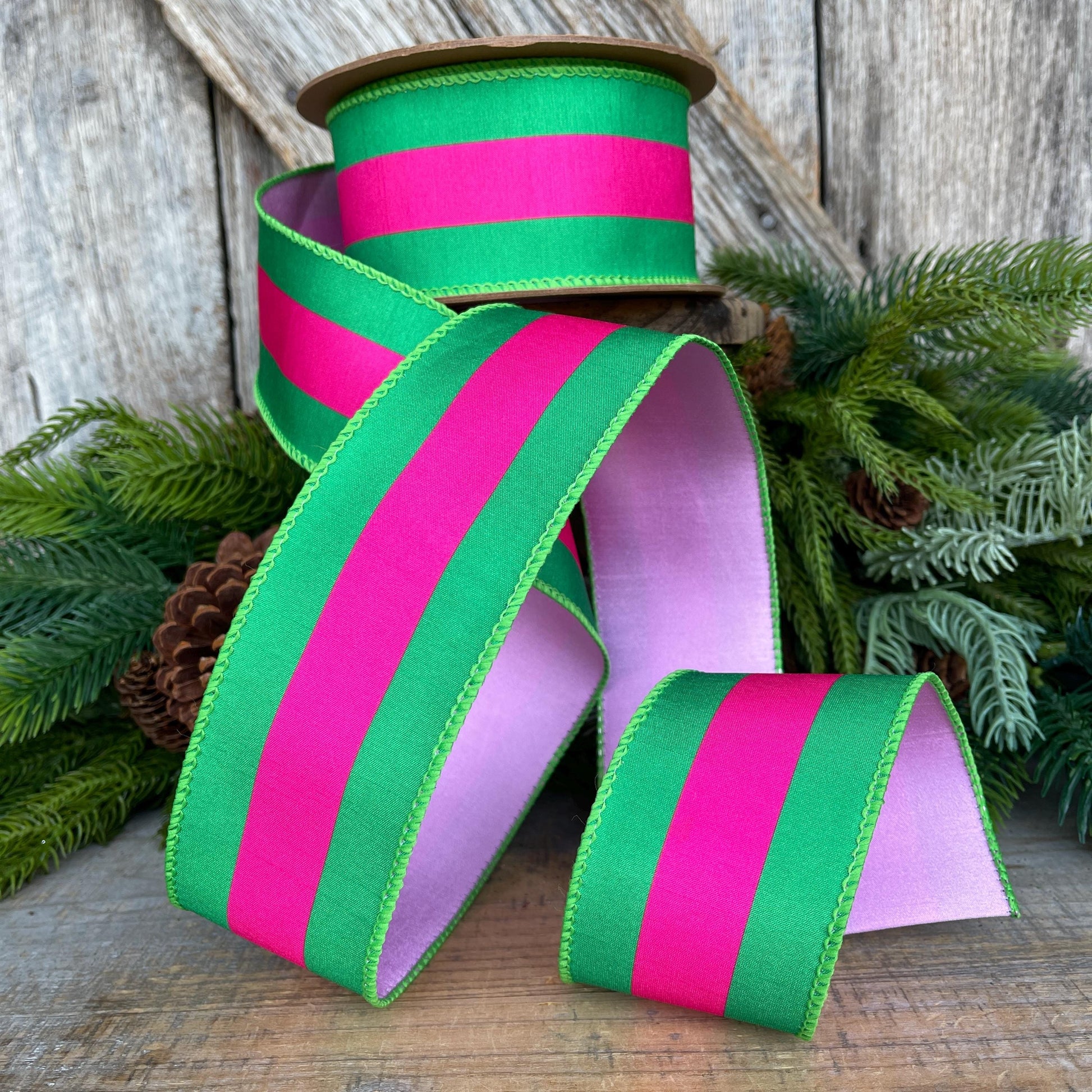 Kelly Green & Hot Pink Ribbon, Christmas Ribbon, 2.5" x 10yds