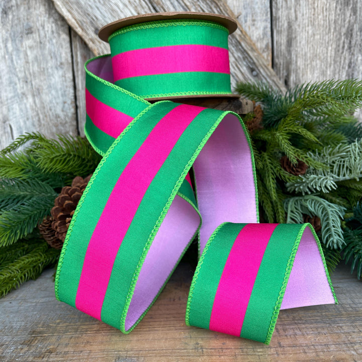 Kelly Green &amp; Hot Pink Ribbon, Christmas Ribbon, 2.5" x 10yds