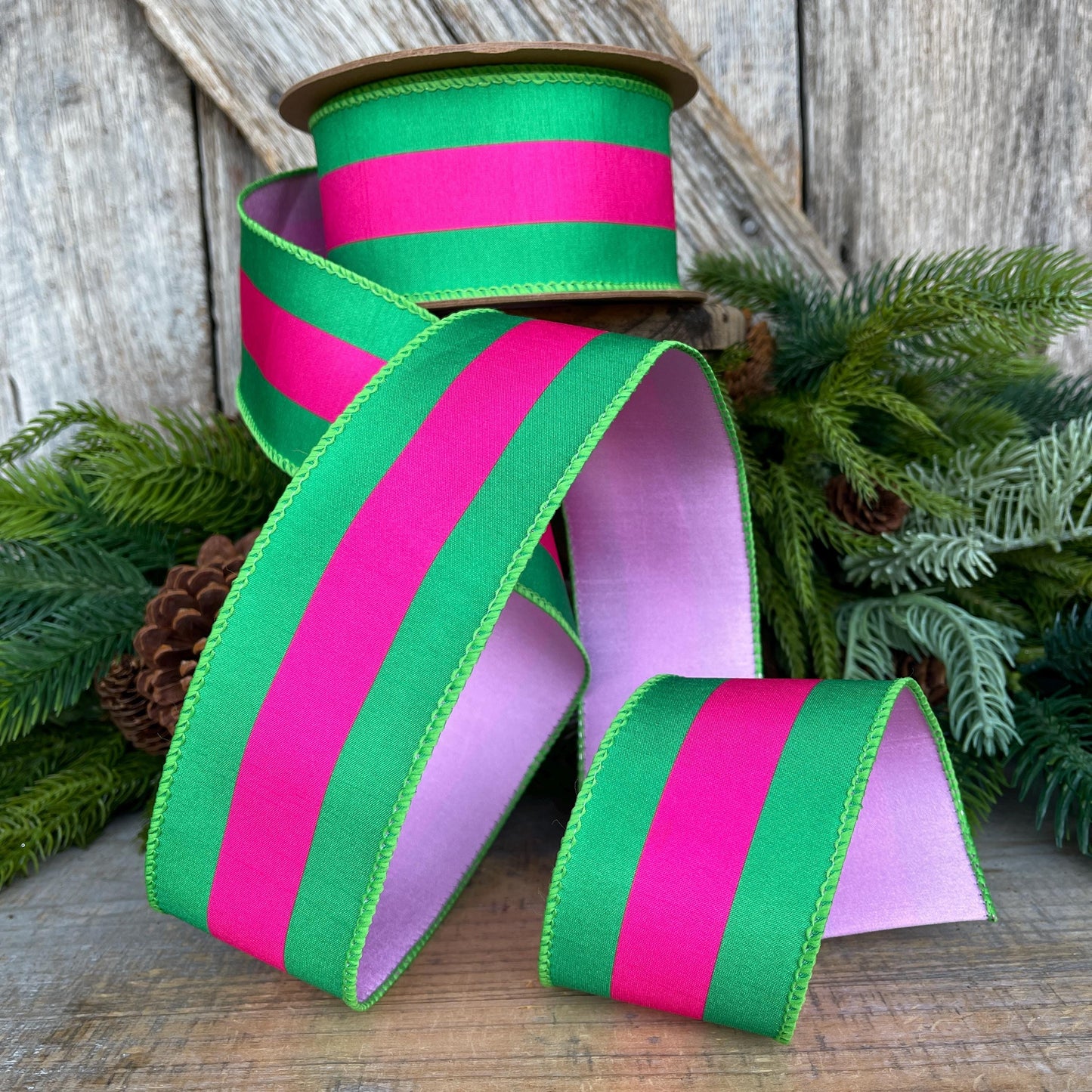 Kelly Green & Hot Pink Ribbon, Christmas Ribbon, 2.5" x 10yds