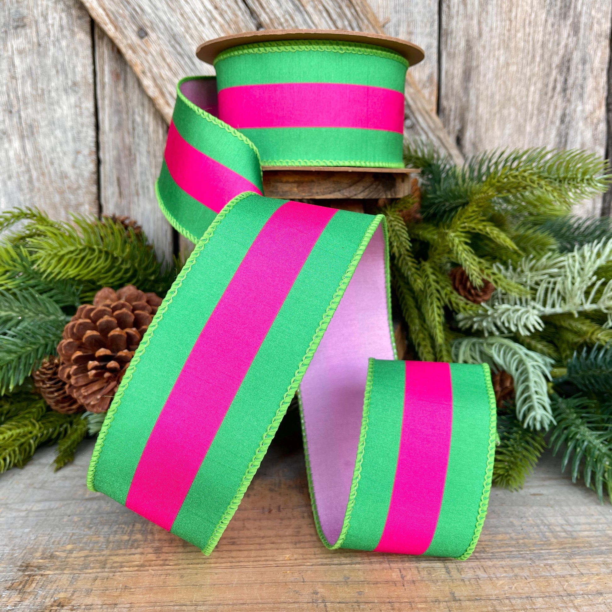 Kelly Green & Hot Pink Ribbon, Christmas Ribbon, 2.5" x 10yds