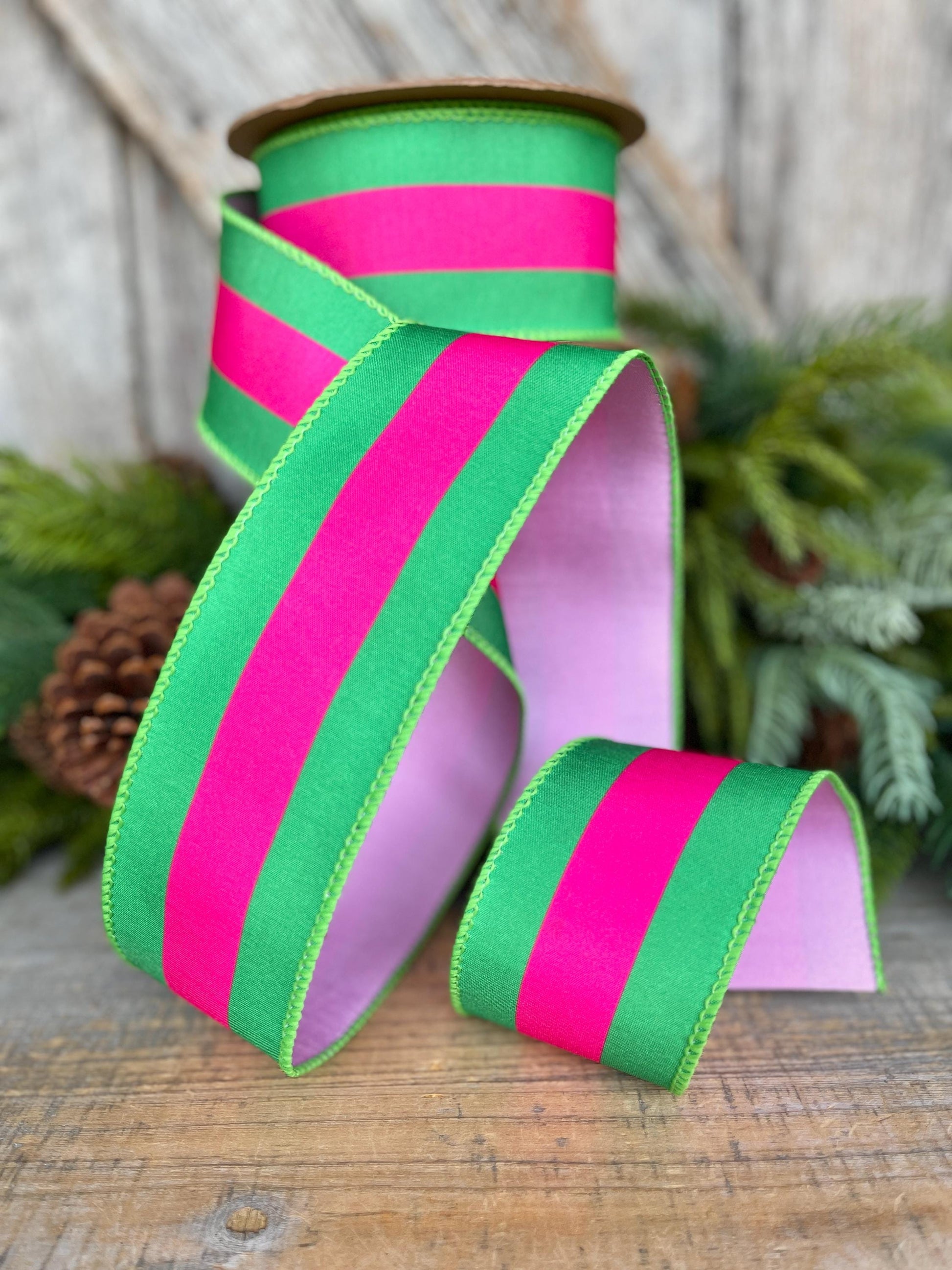 Kelly Green & Hot Pink Ribbon, Christmas Ribbon, 2.5" x 10yds