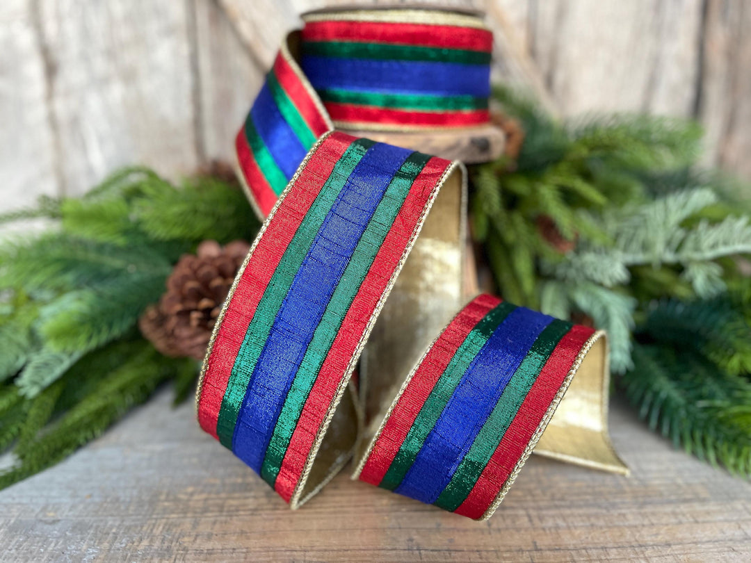2.5" Christmas Striped Ribbon, Nutcracker Theme Ribbon, Farrisilk ribbon