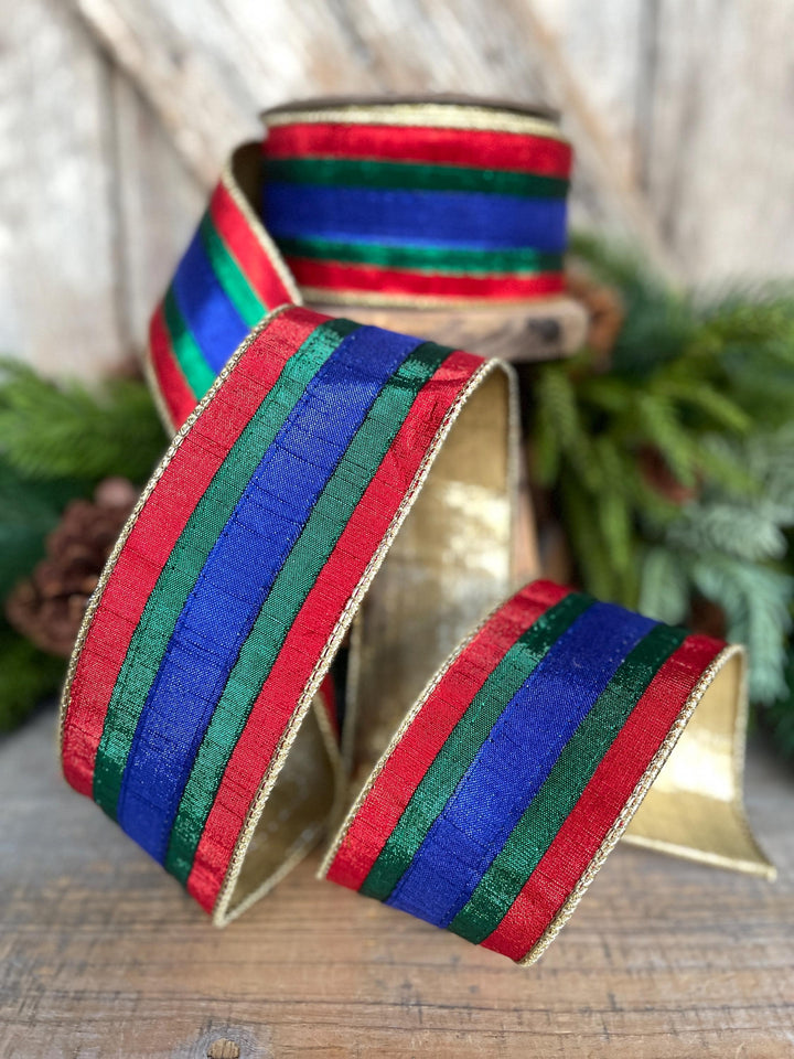 2.5" Christmas Striped Ribbon, Nutcracker Theme Ribbon, Farrisilk ribbon