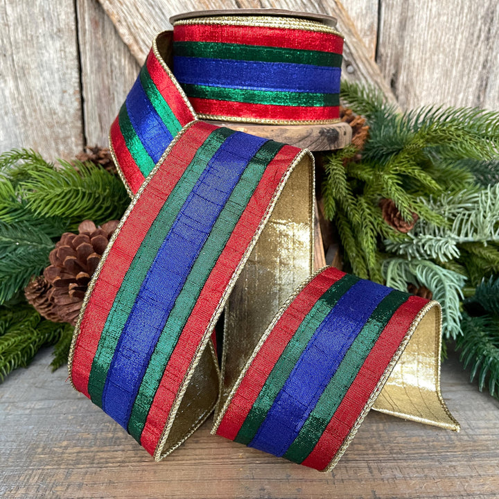 2.5" Christmas Striped Ribbon, Nutcracker Theme Ribbon, Farrisilk ribbon