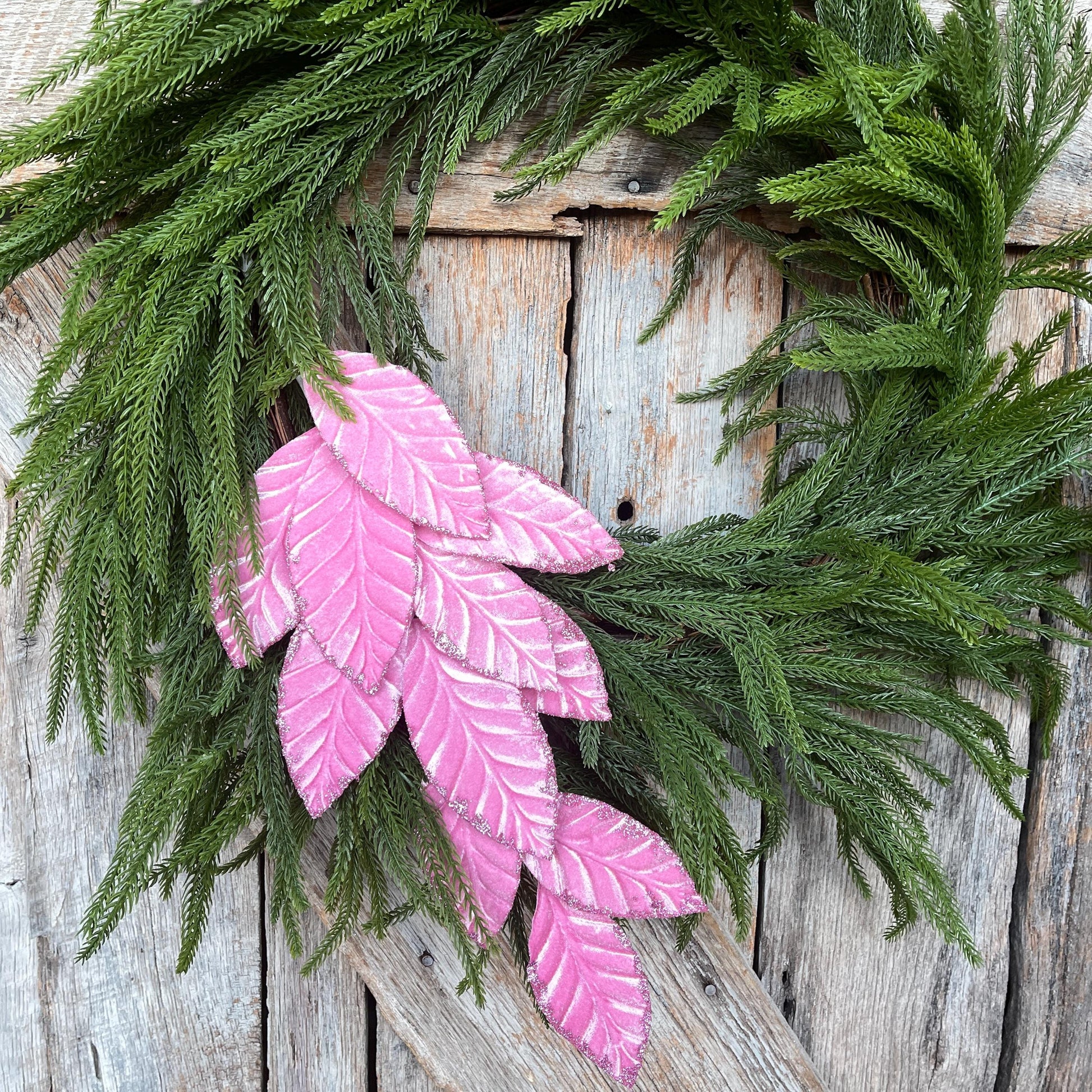 25" Mauve Pink Velvet Leaf Christmas Spray: Pink Christmas Tree Spray