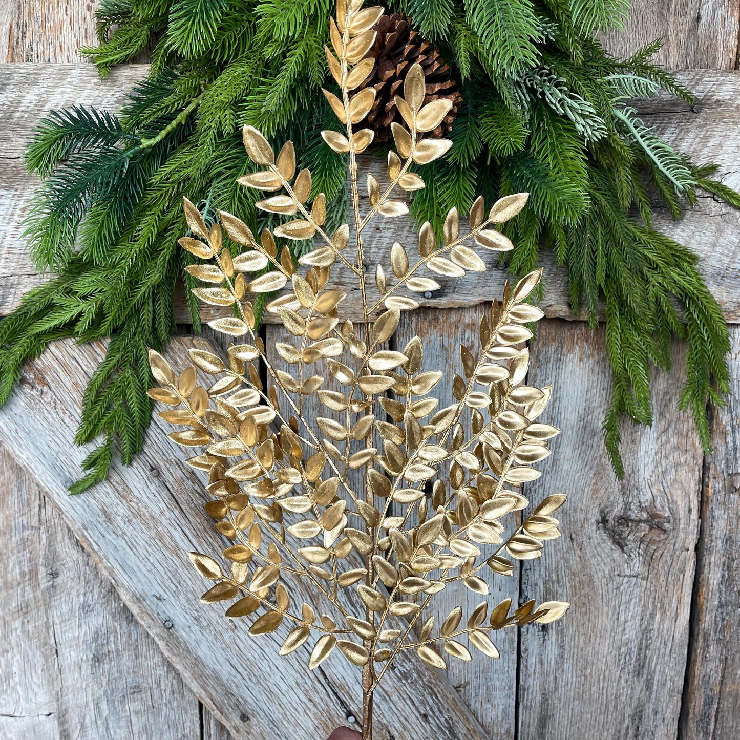 GoldFern Spray, Gold Christmas Tree Spray - 28" Gold Leaf Floral