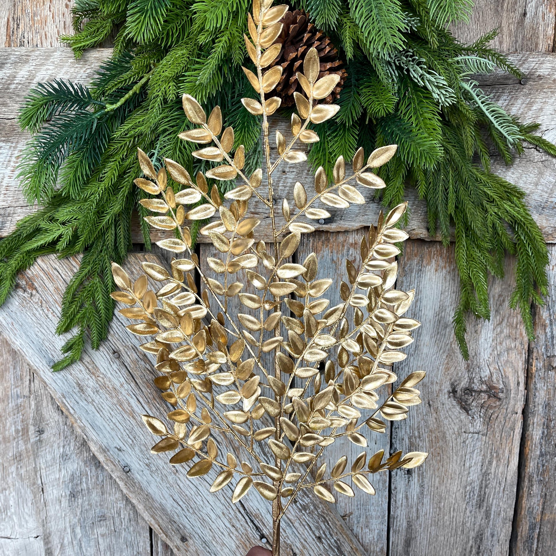 GoldFern Spray, Gold Christmas Tree Spray - 28" Gold Leaf Floral