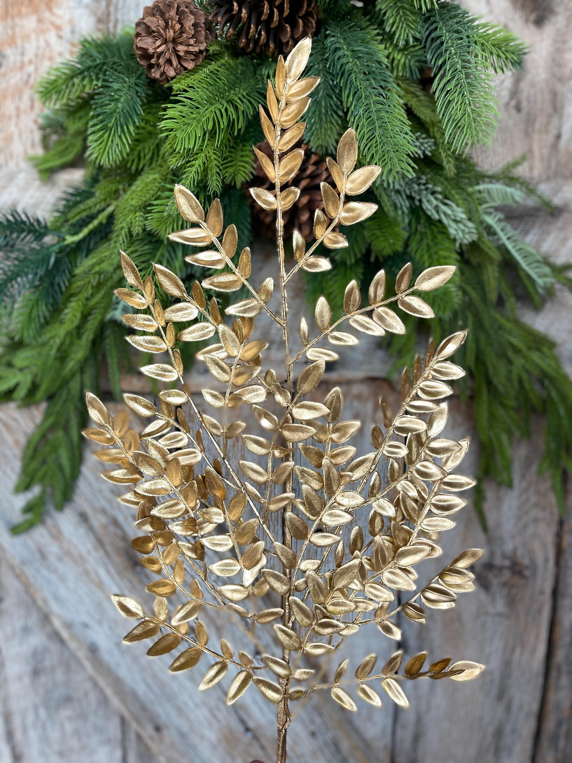 GoldFern Spray, Gold Christmas Tree Spray - 28" Gold Leaf Floral