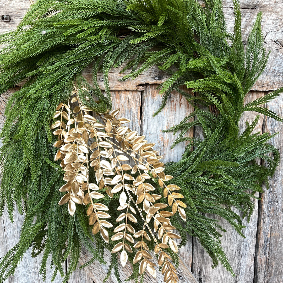 GoldFern Spray, Gold Christmas Tree Spray - 28" Gold Leaf Floral